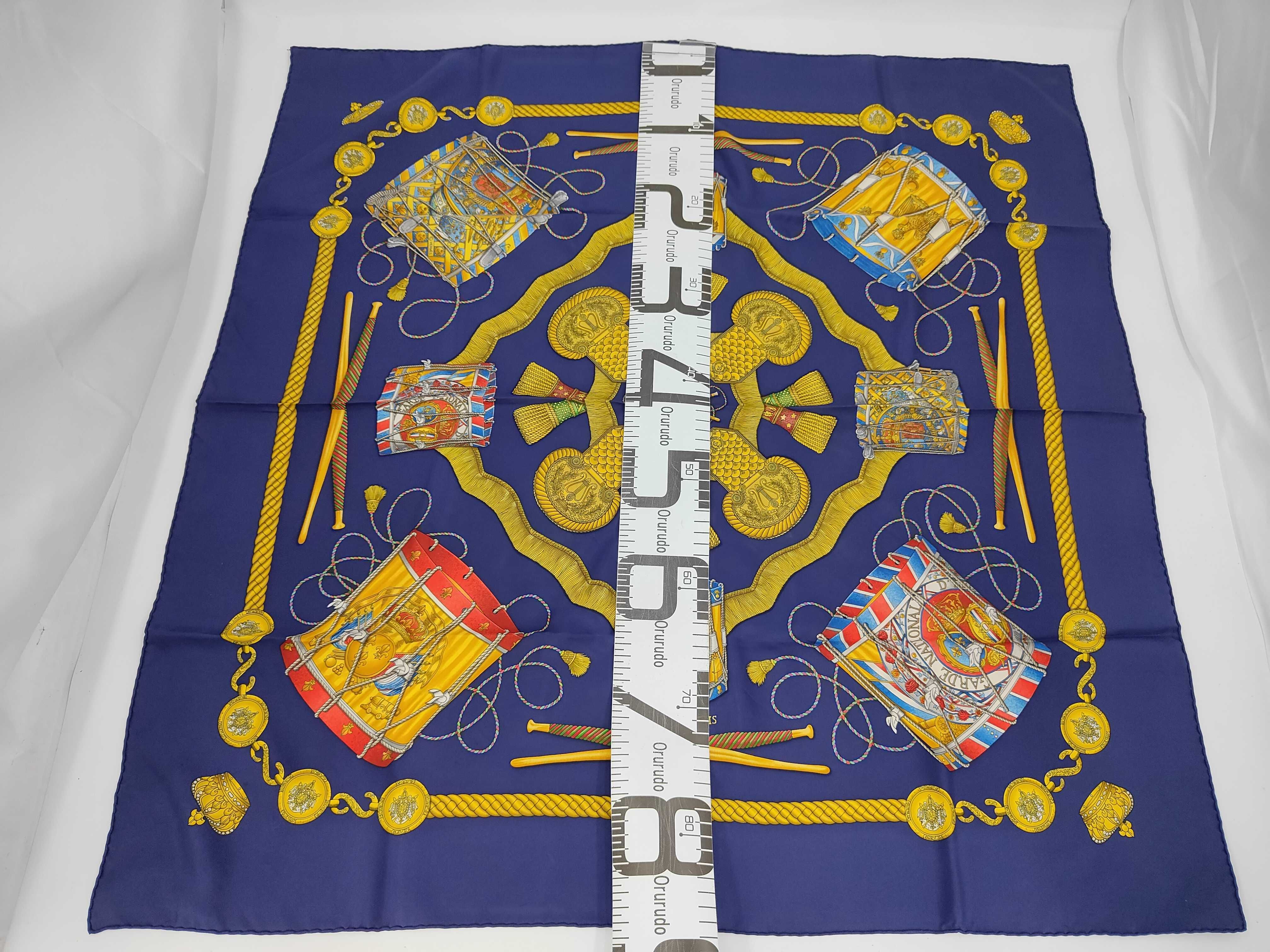Vintage Hermes Les Tambours Silk Carre 90