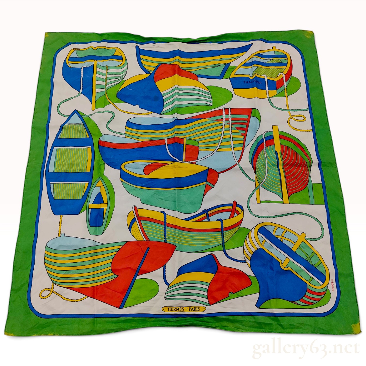 Vintage Hermes Thalassa Green Silk Carre 90