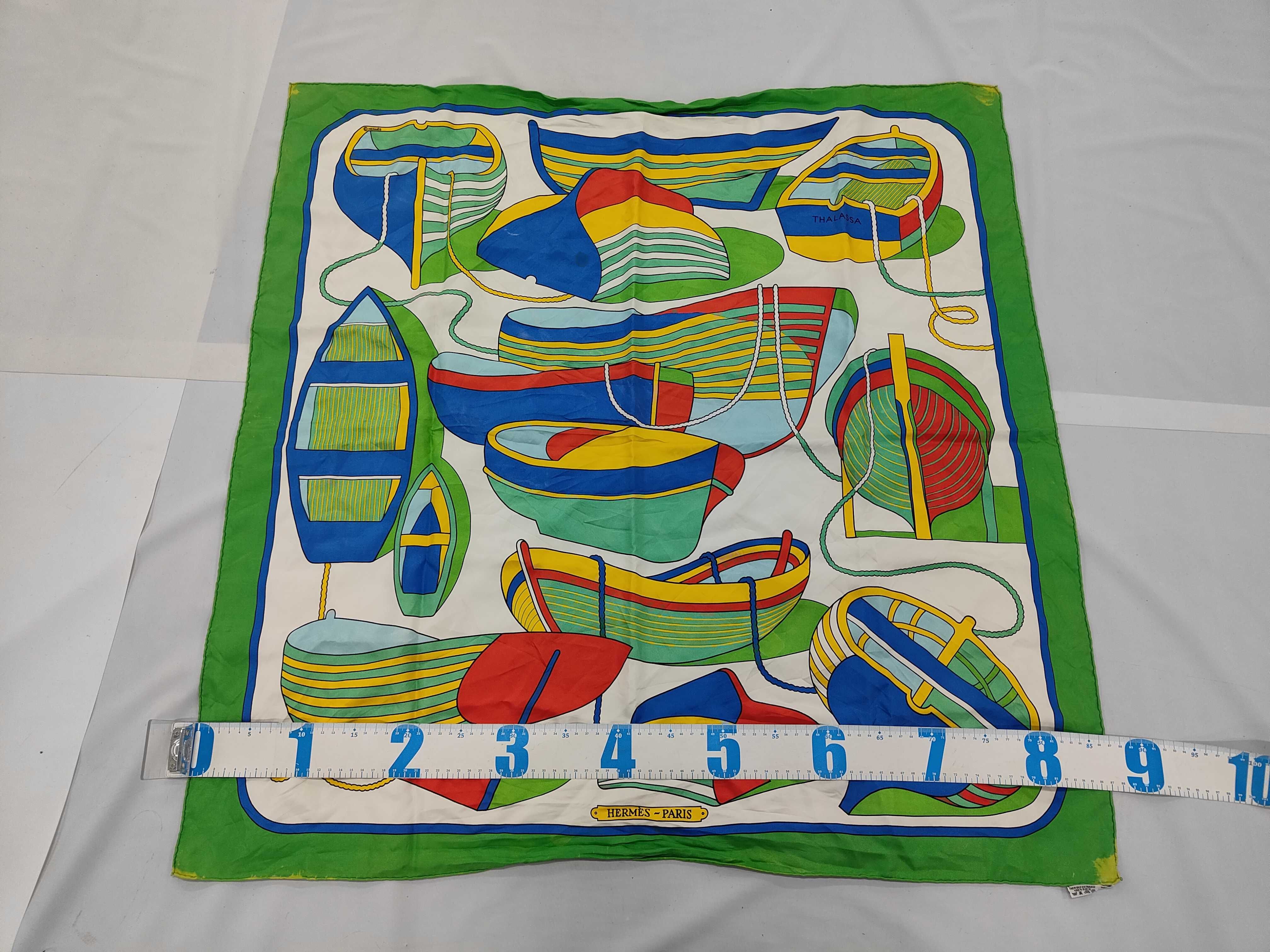 Vintage Hermes Thalassa Green Silk Carre 90