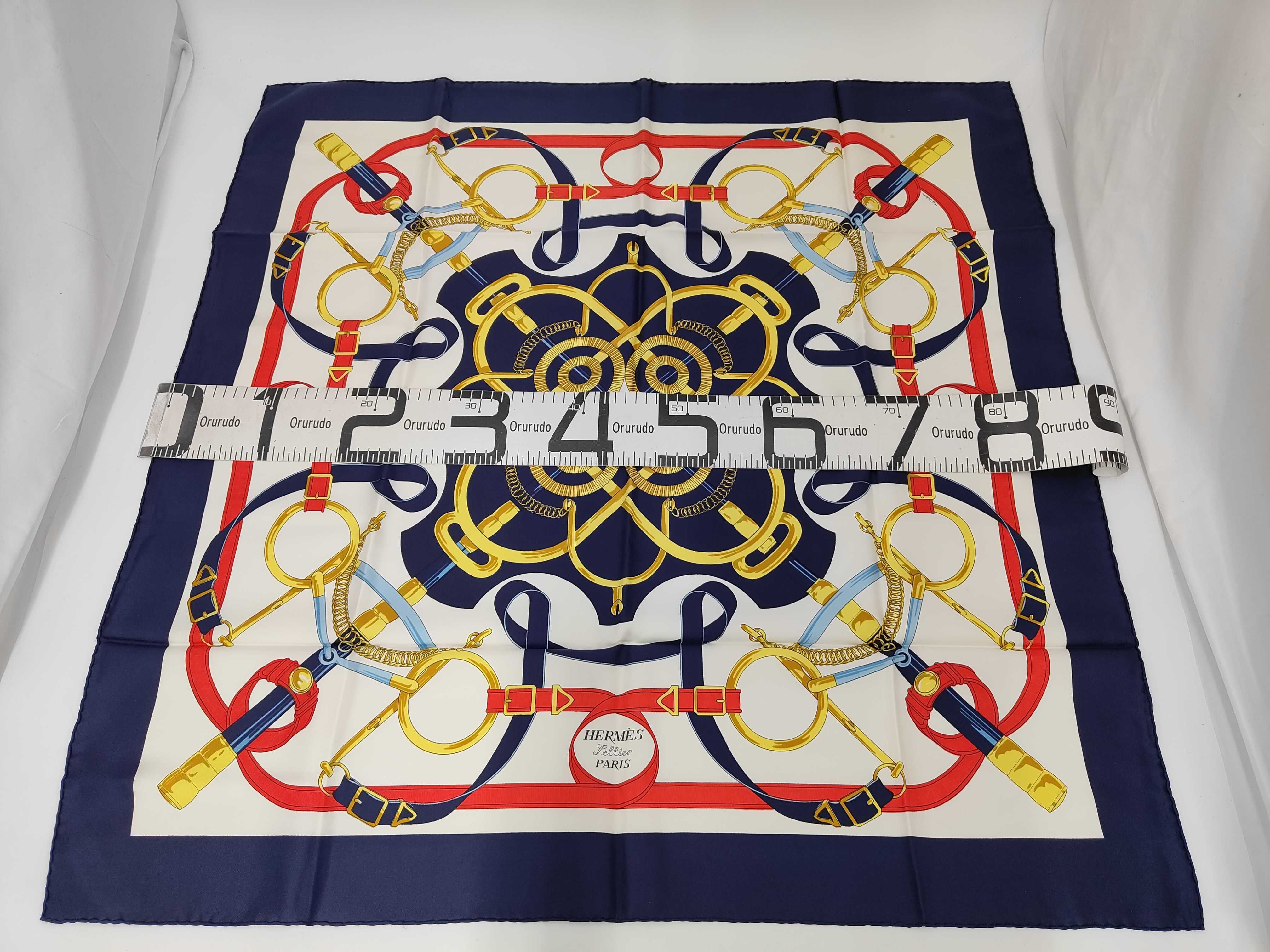 Hermes Eperon d'Or Navy Silk Carre 90