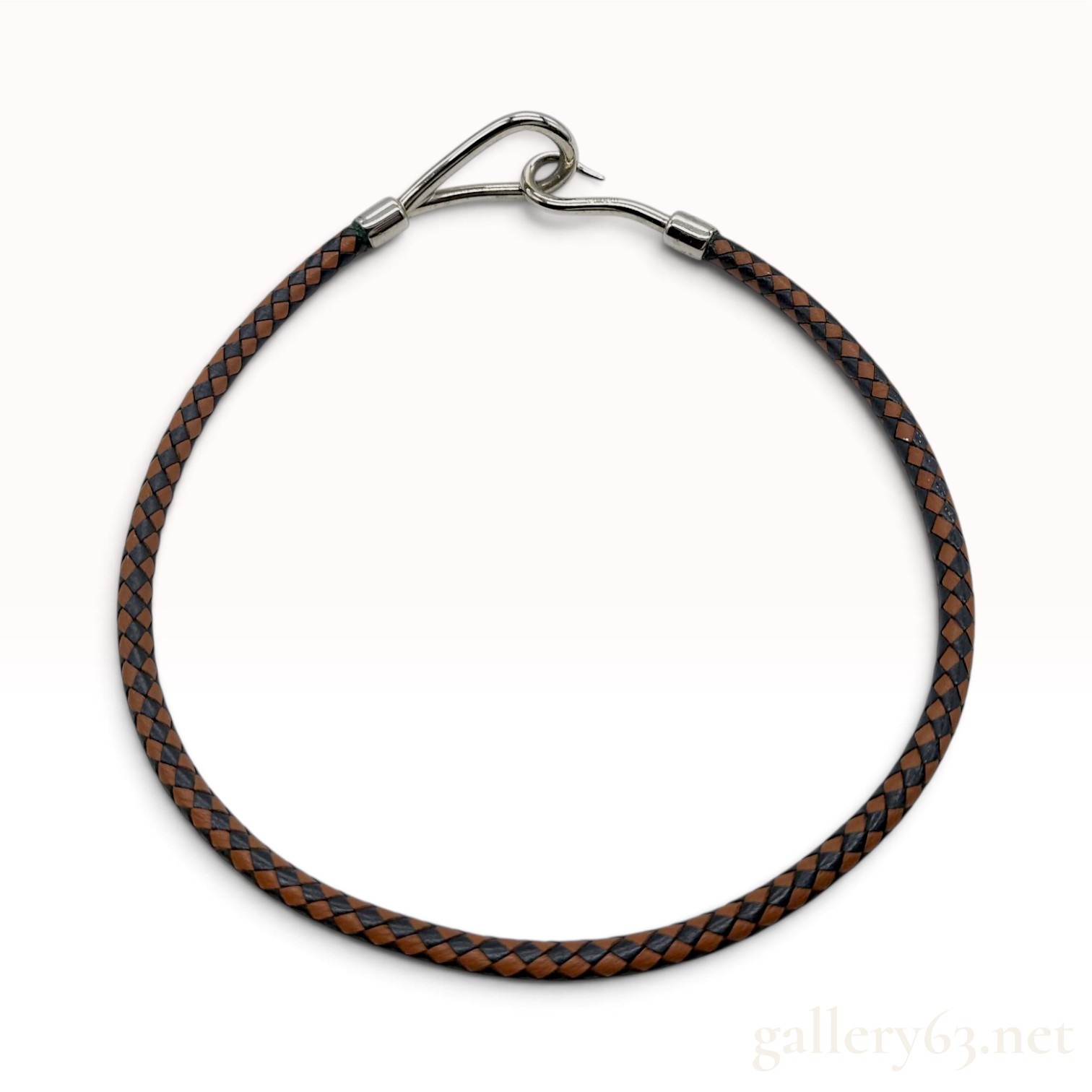 Hermes Jumbo Brown and Black Braided Leather Necklace