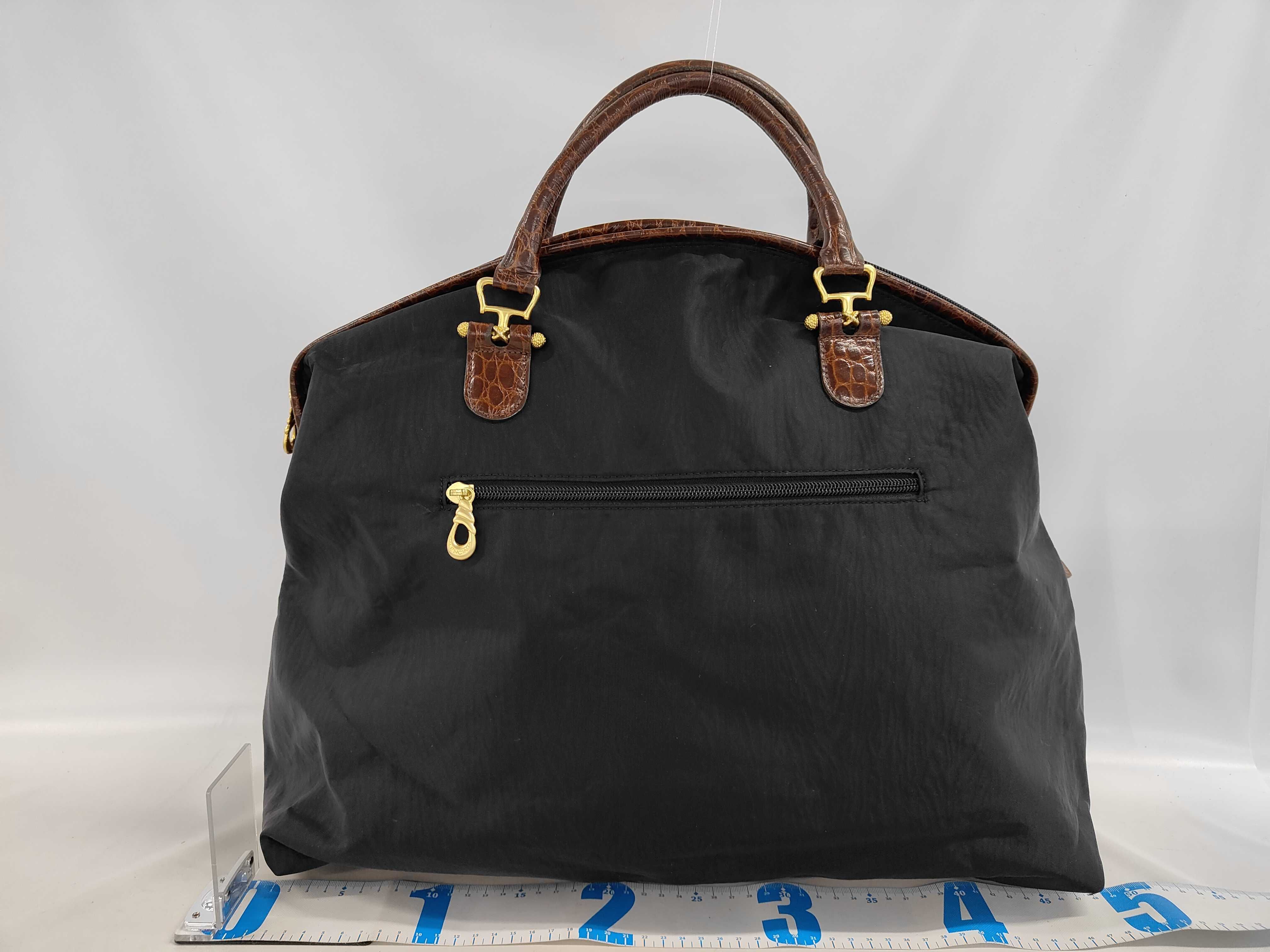Vintage Balenciaga Black Nylon and Crocodile-Embossed Leather Boston Travel Bag