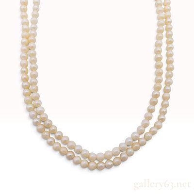 Vintage White Cultured Pearl and Silver Double Strand Necklace. This is a vintage double-strand 