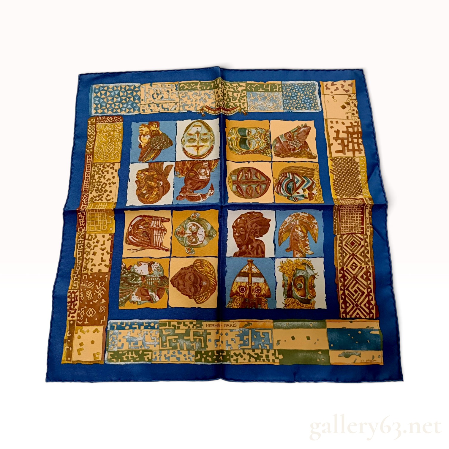 Vintage Hermes Persona Blue Silk Carre 45
