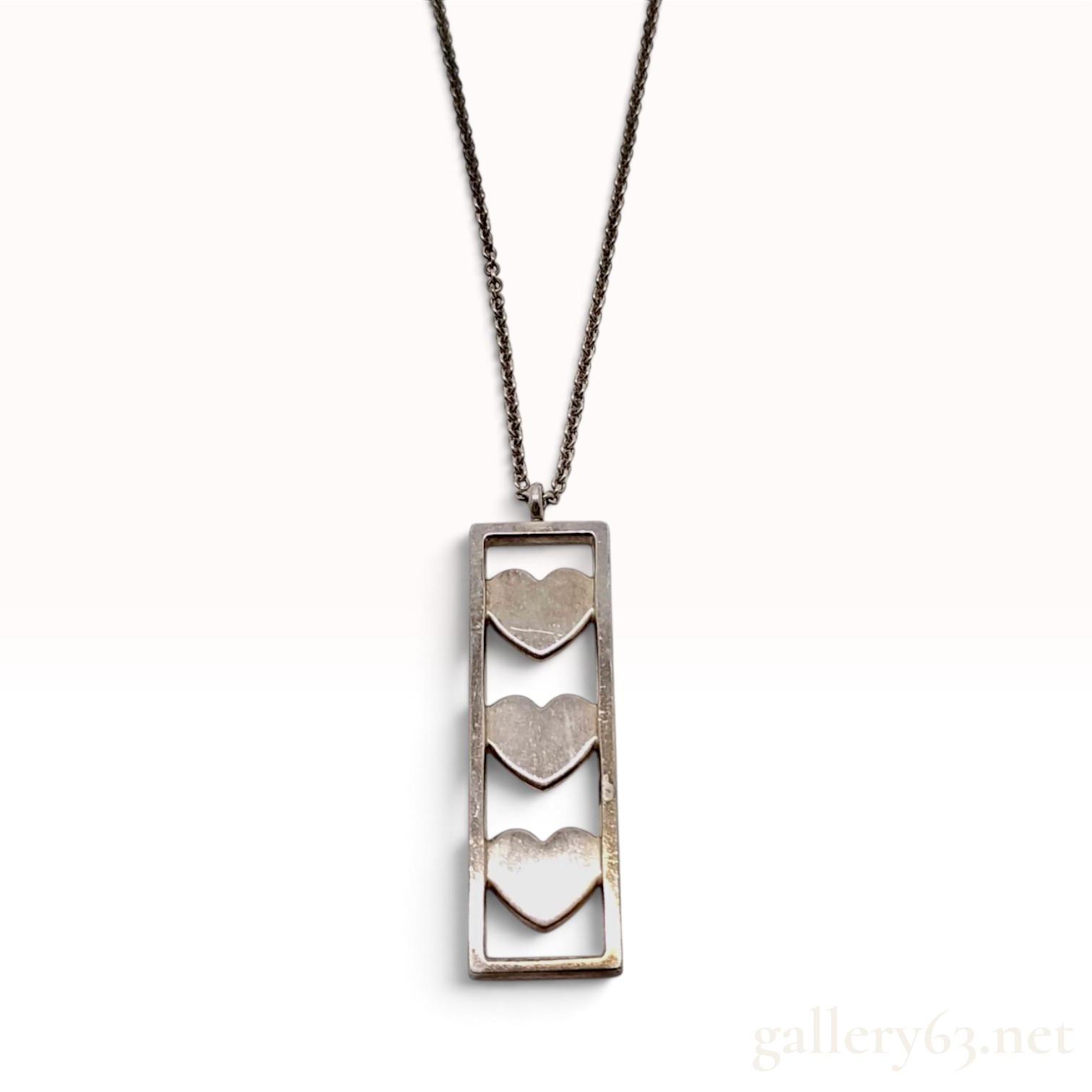 Tiffany & Co. Triple Heart Bar Sterling Silver Pendant Necklace