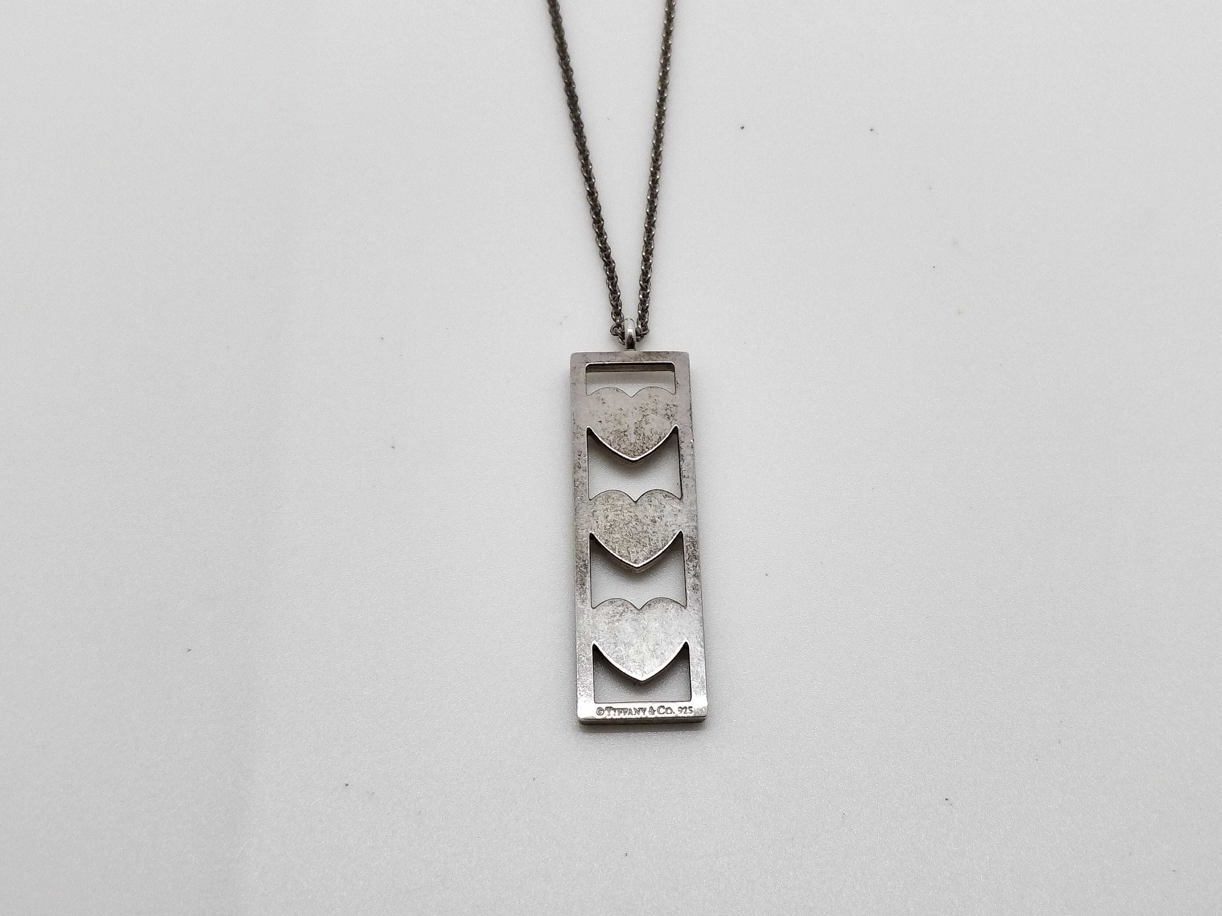 Tiffany & Co. Triple Heart Bar Sterling Silver Pendant Necklace