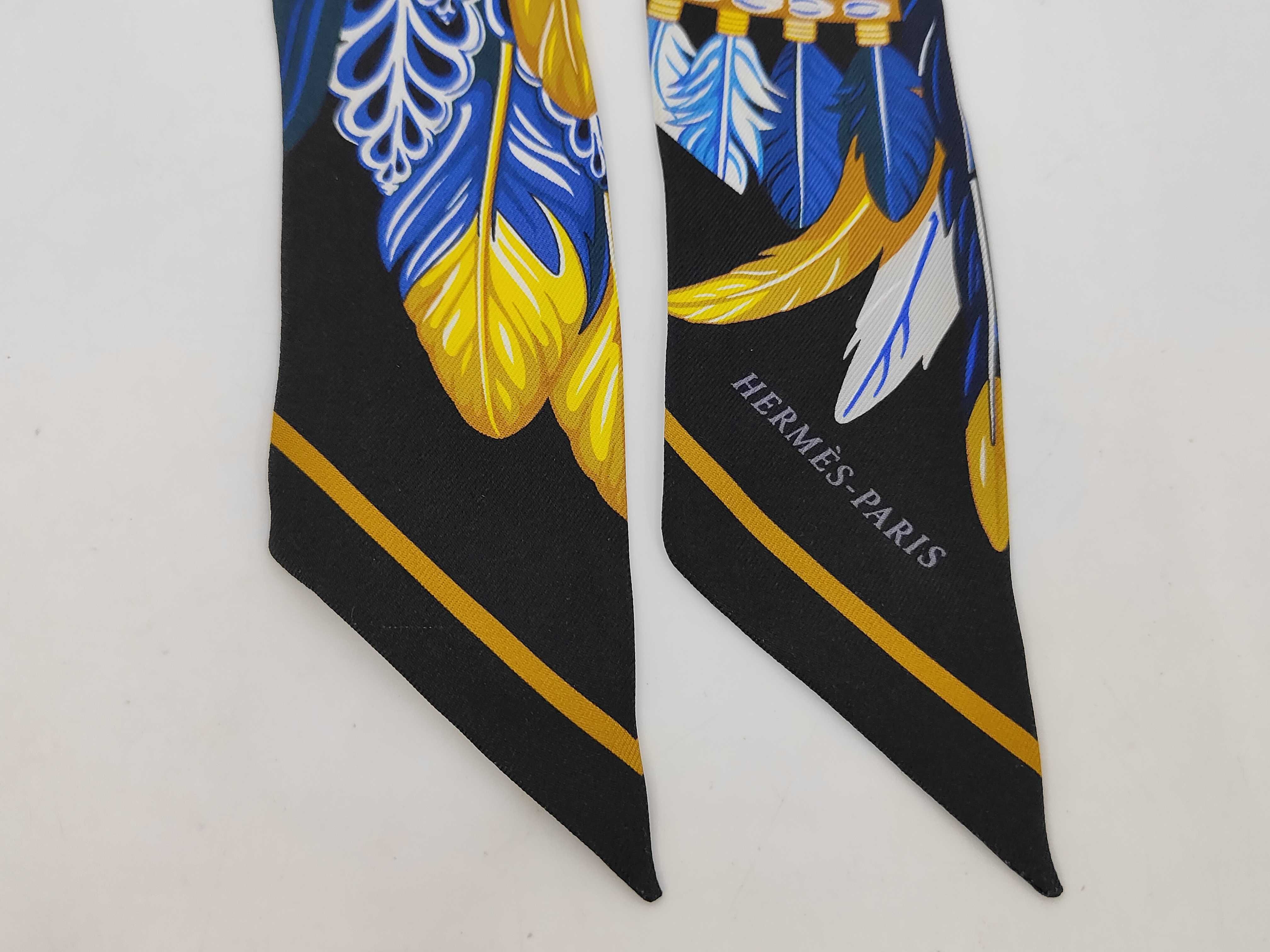 Hermes Danse Pacifique Black and Blue Silk Twilly Scarf 86 cm with Box
