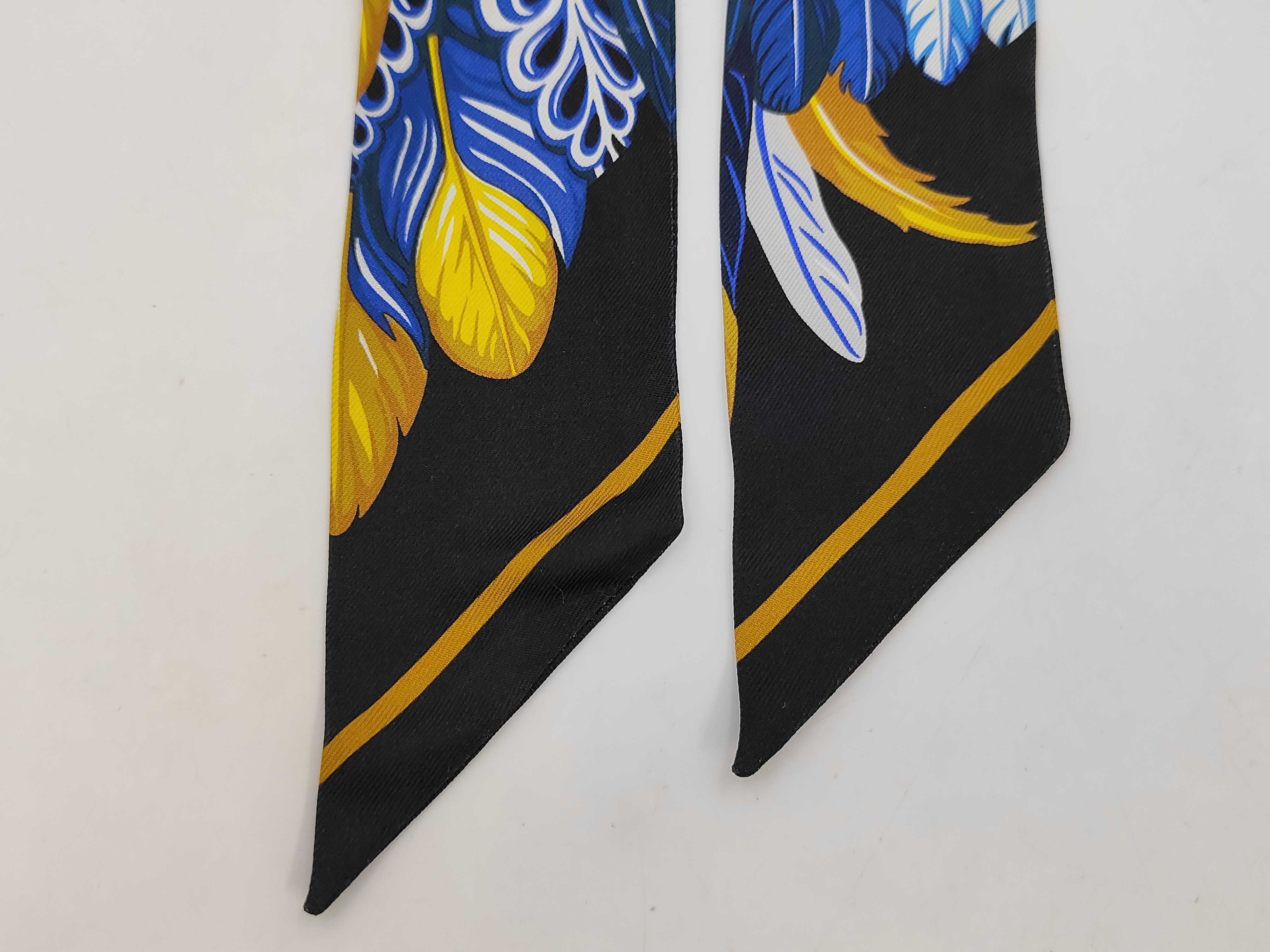 Hermes Danse Pacifique Black and Blue Silk Twilly Scarf 86 cm with Box