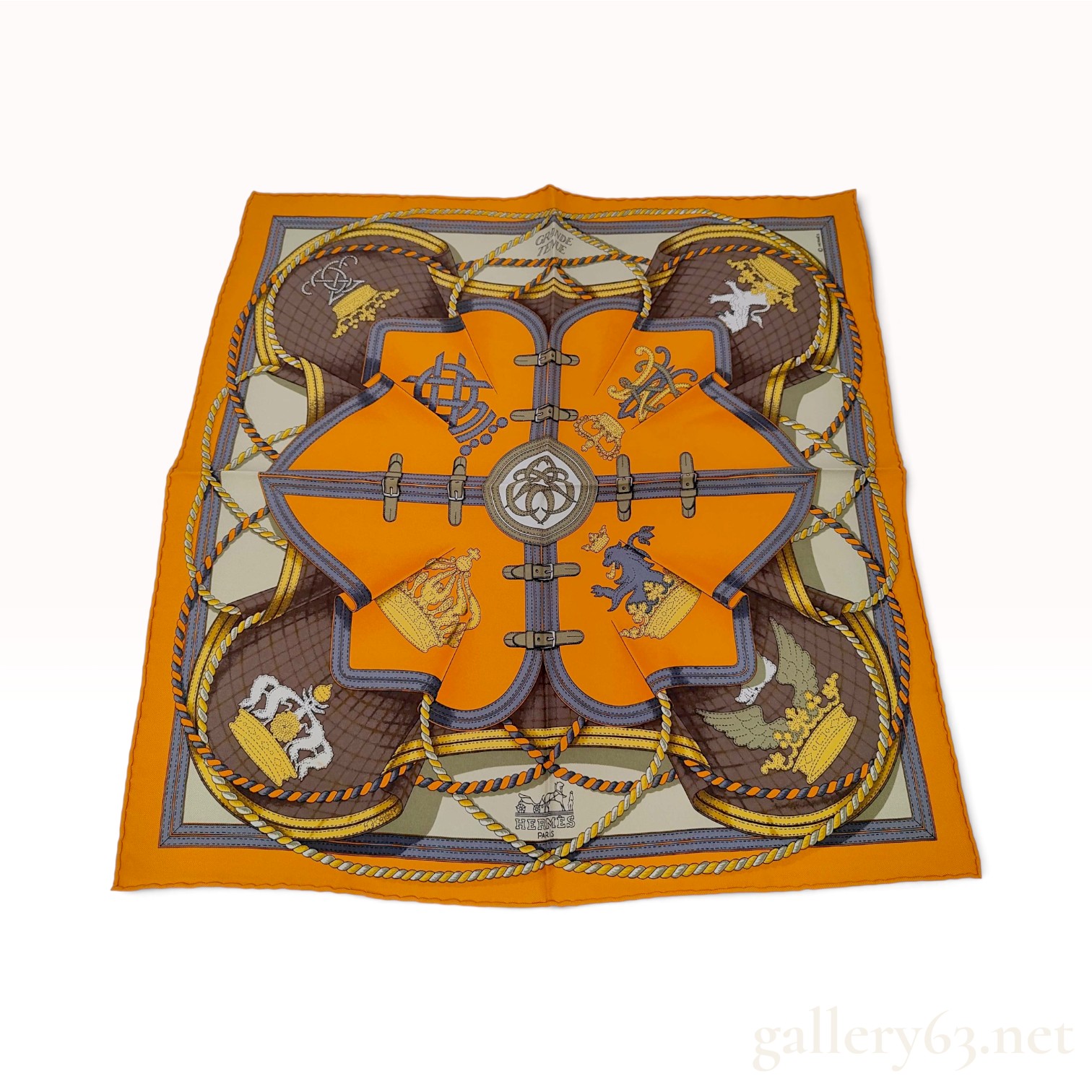 Hermes Grande Tenue Orange Silk Carre 45