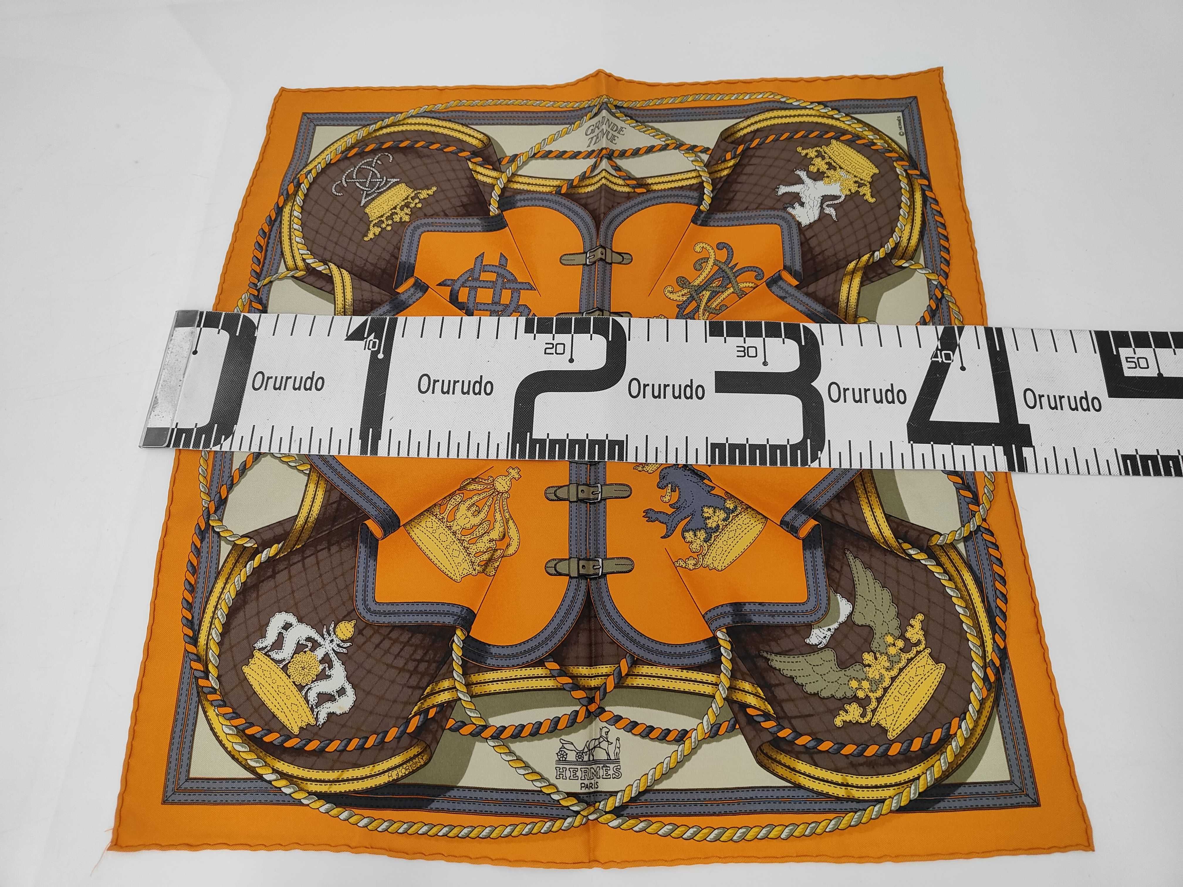 Hermes Grande Tenue Orange Silk Carre 45