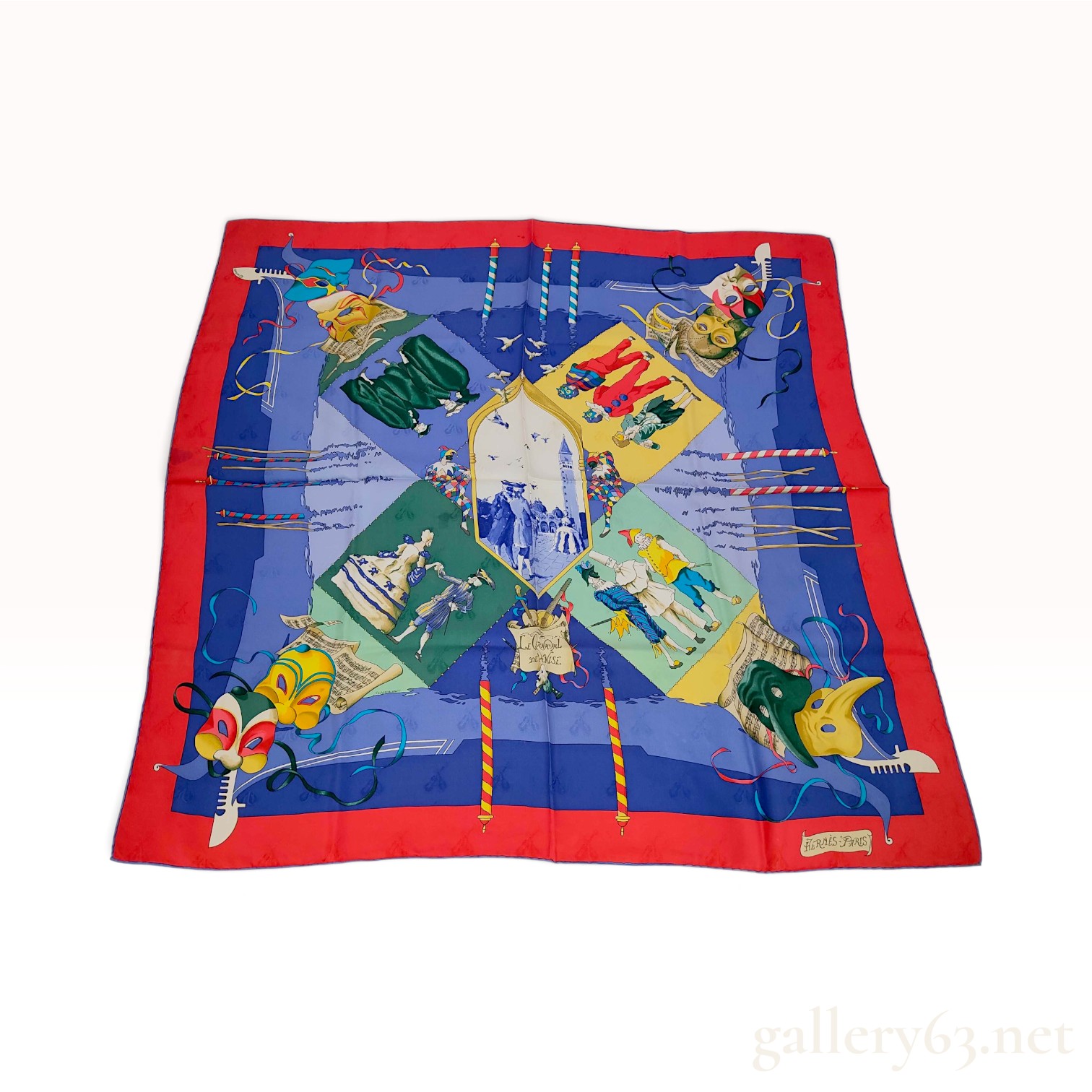 Vintage Hermes Le Carnaval de Venise Silk Jacquard Carre 90