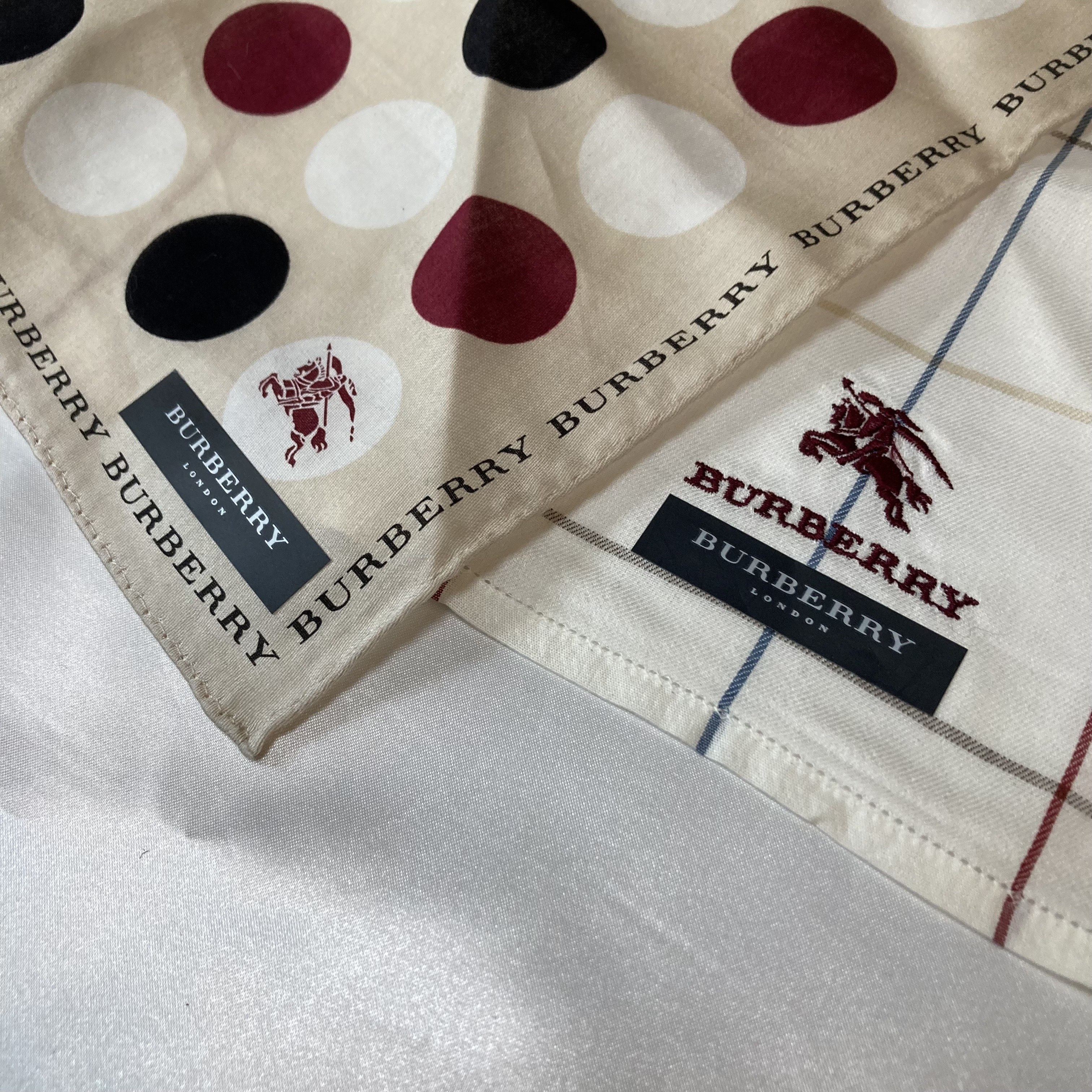 Five Burberry Assorted Pattern Cotton Scarves 50cm