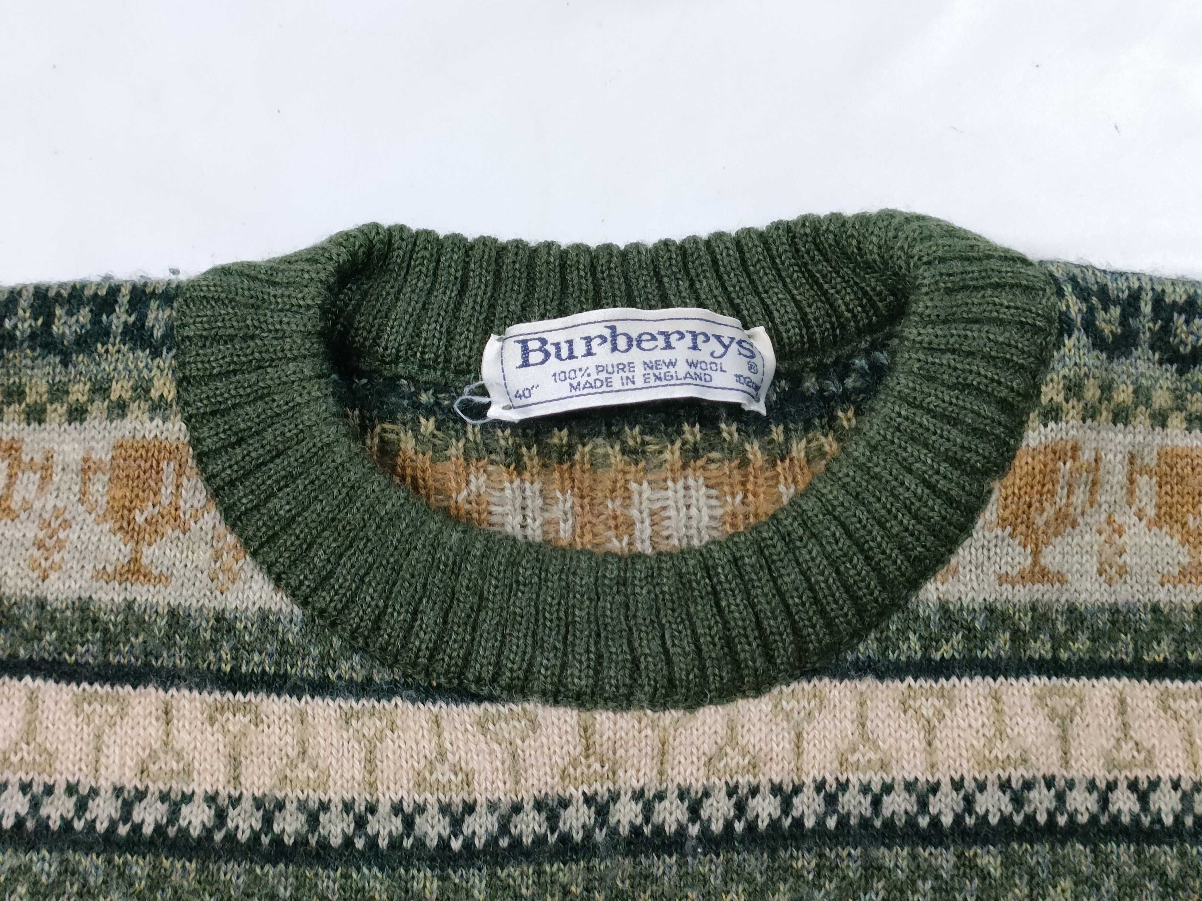 Vintage Burberrys Golf Course Motif Olive Green Wool Crewneck Sweater Size 40