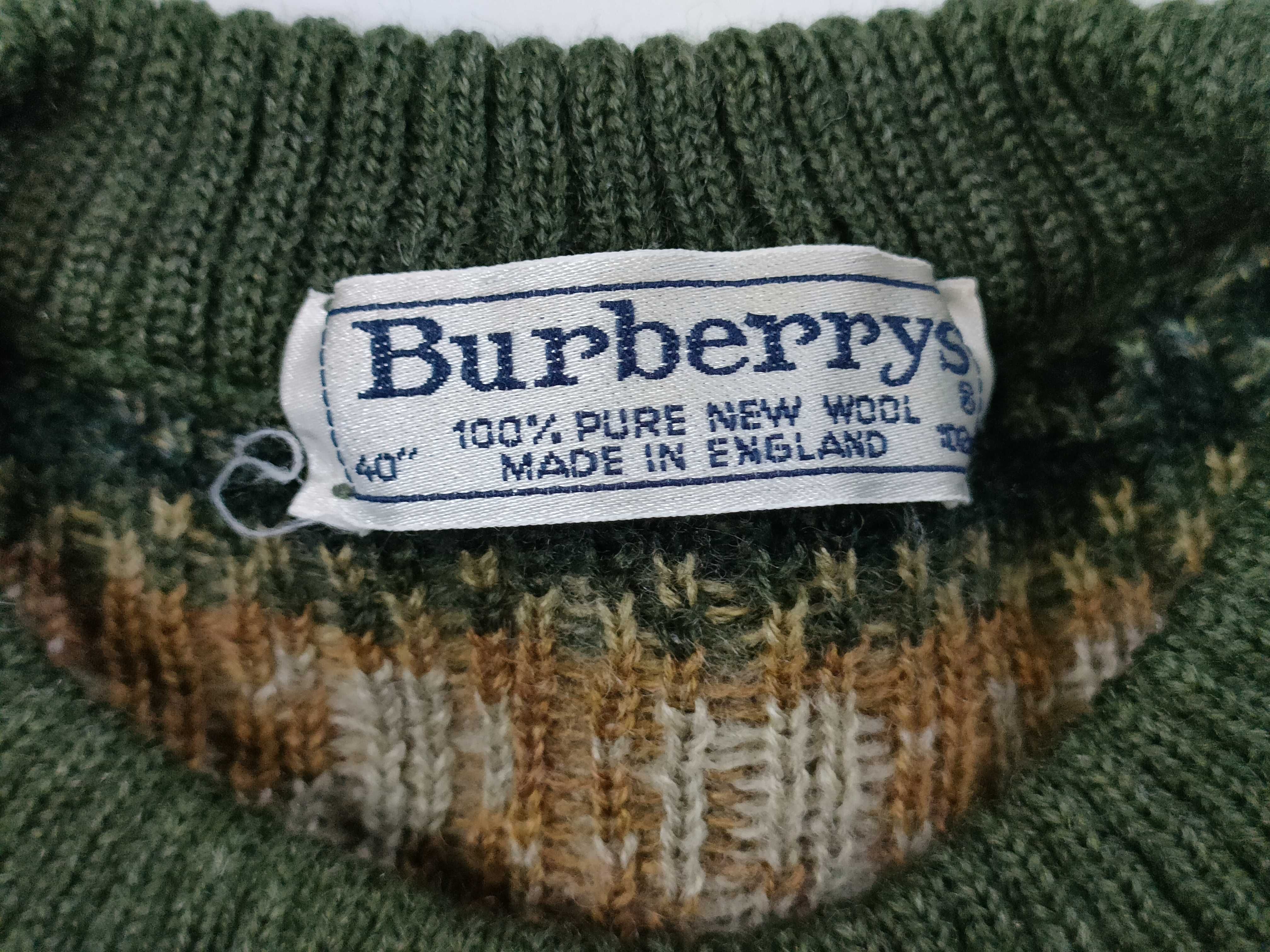 Vintage Burberrys Golf Course Motif Olive Green Wool Crewneck Sweater Size 40
