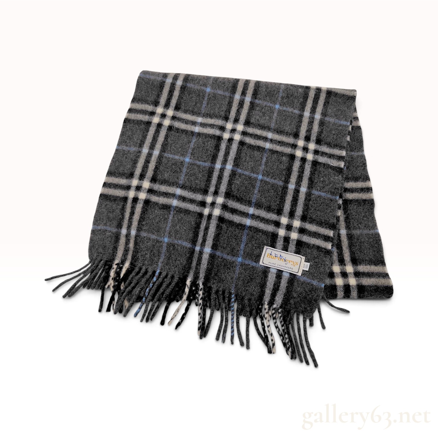 Vintage Burberrys Check Charcoal Gray Pure Cashmere Scarf