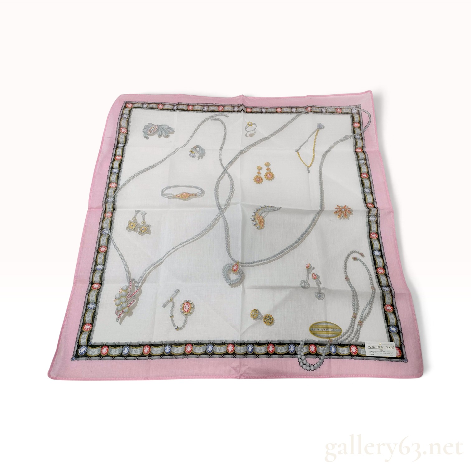 NWT PG by Paolo Gucci Jewelry Print Pink Cotton Scarf 45 cm