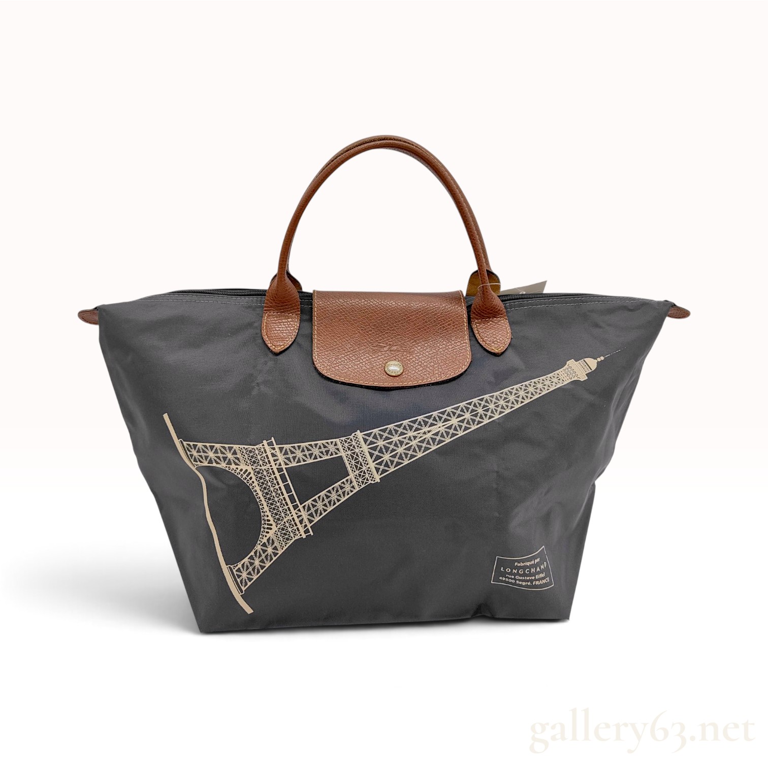 Longchamp Le Pliage Eiffel Tower Limited Edition Charcoal Gray Nylon Tote Bag