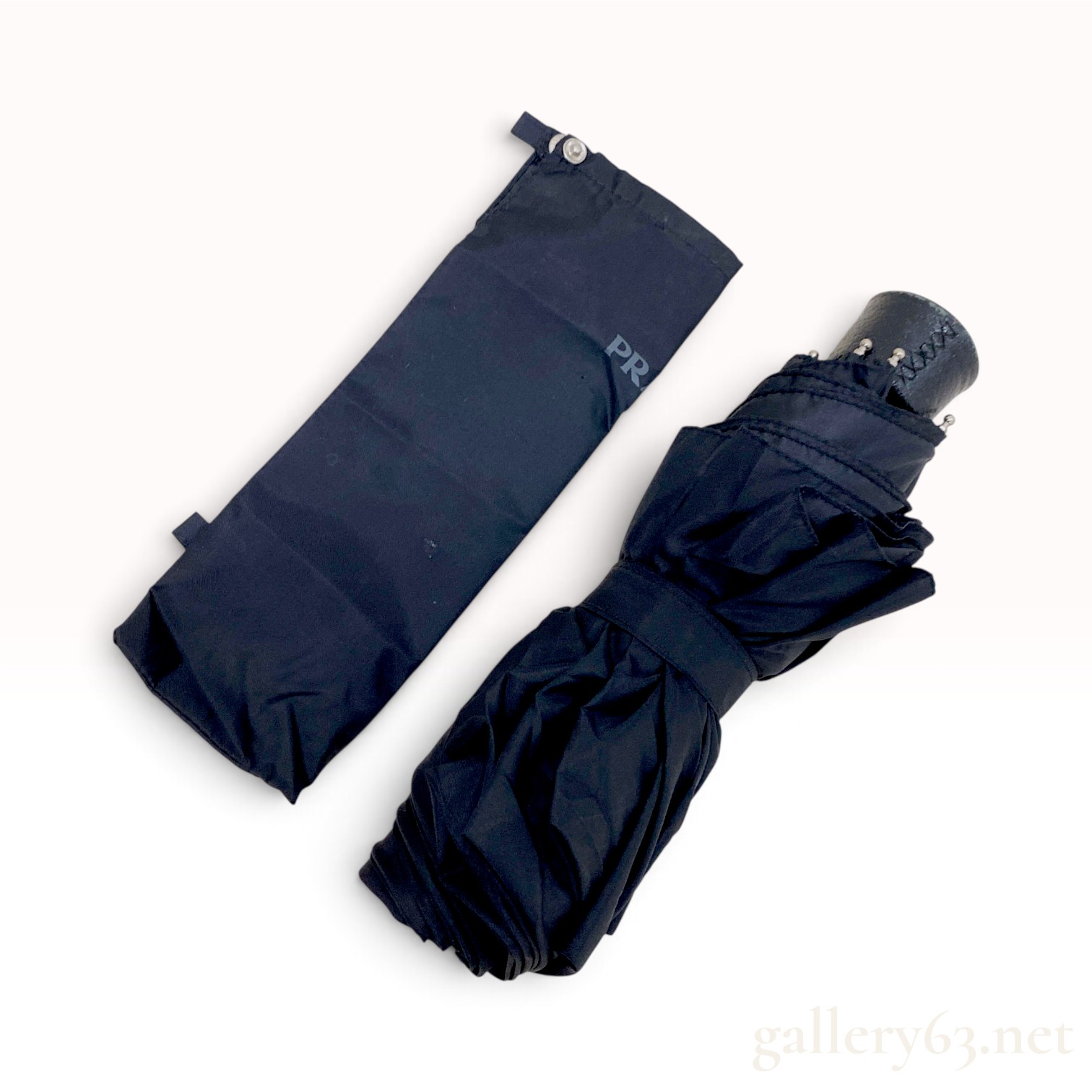 Prada Black Synthetic Fabric Folding Travel Umbrella with Matching Sleeve