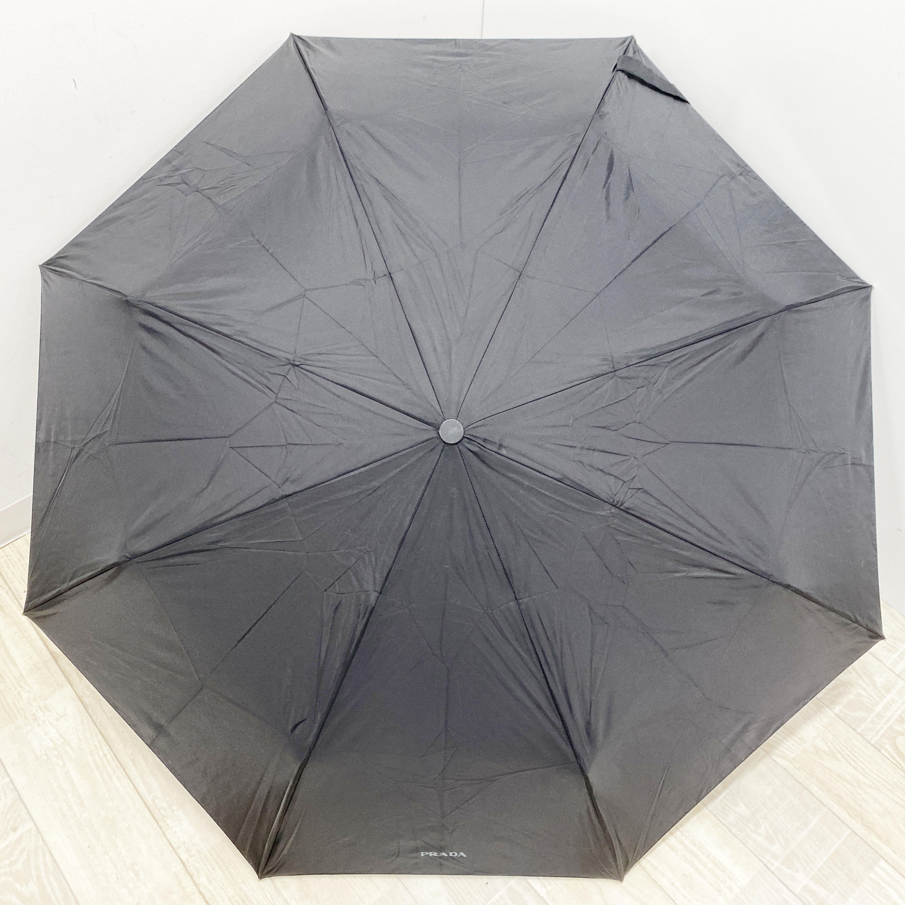 Prada Black Synthetic Fabric Folding Travel Umbrella with Matching Sleeve