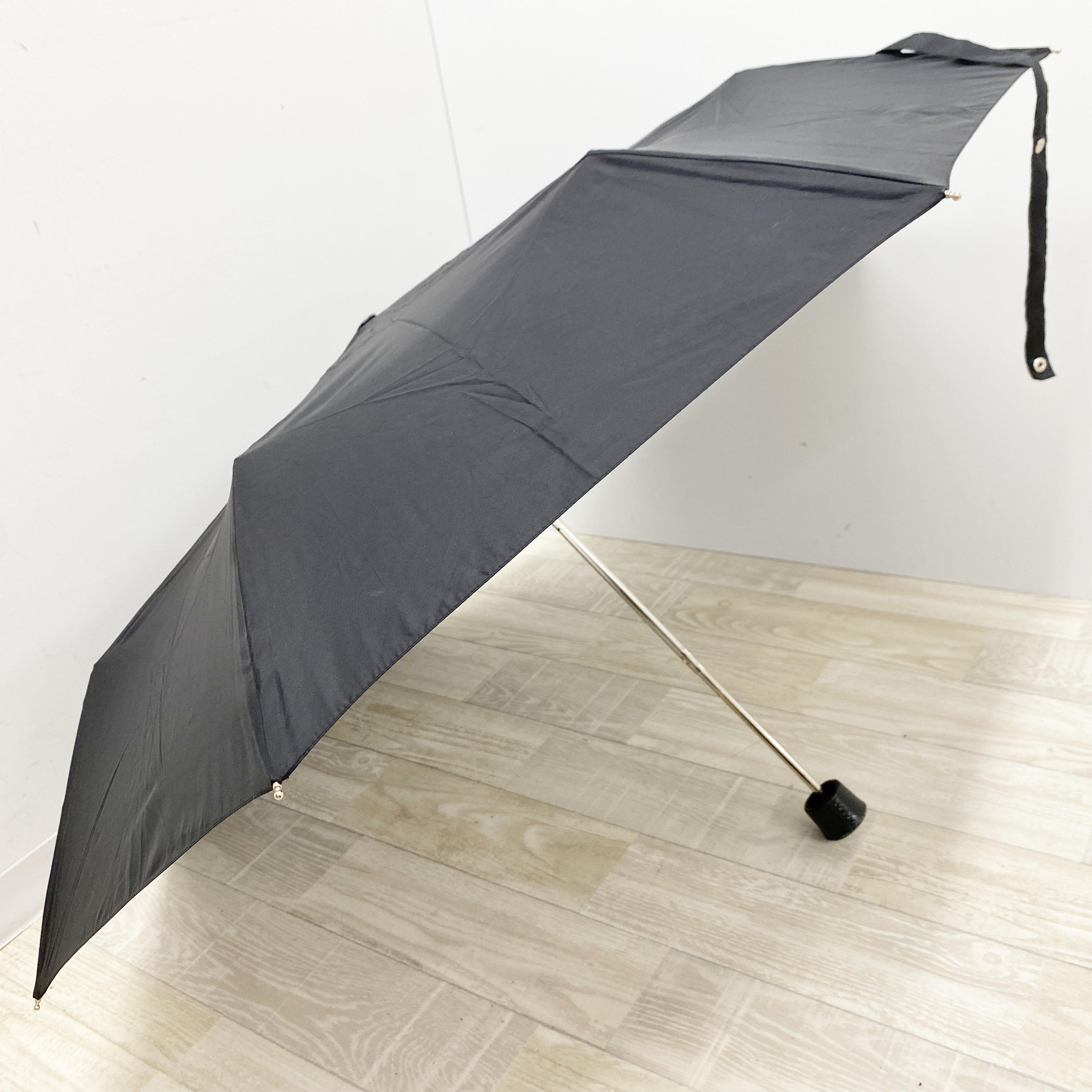 Prada Black Synthetic Fabric Folding Travel Umbrella with Matching Sleeve