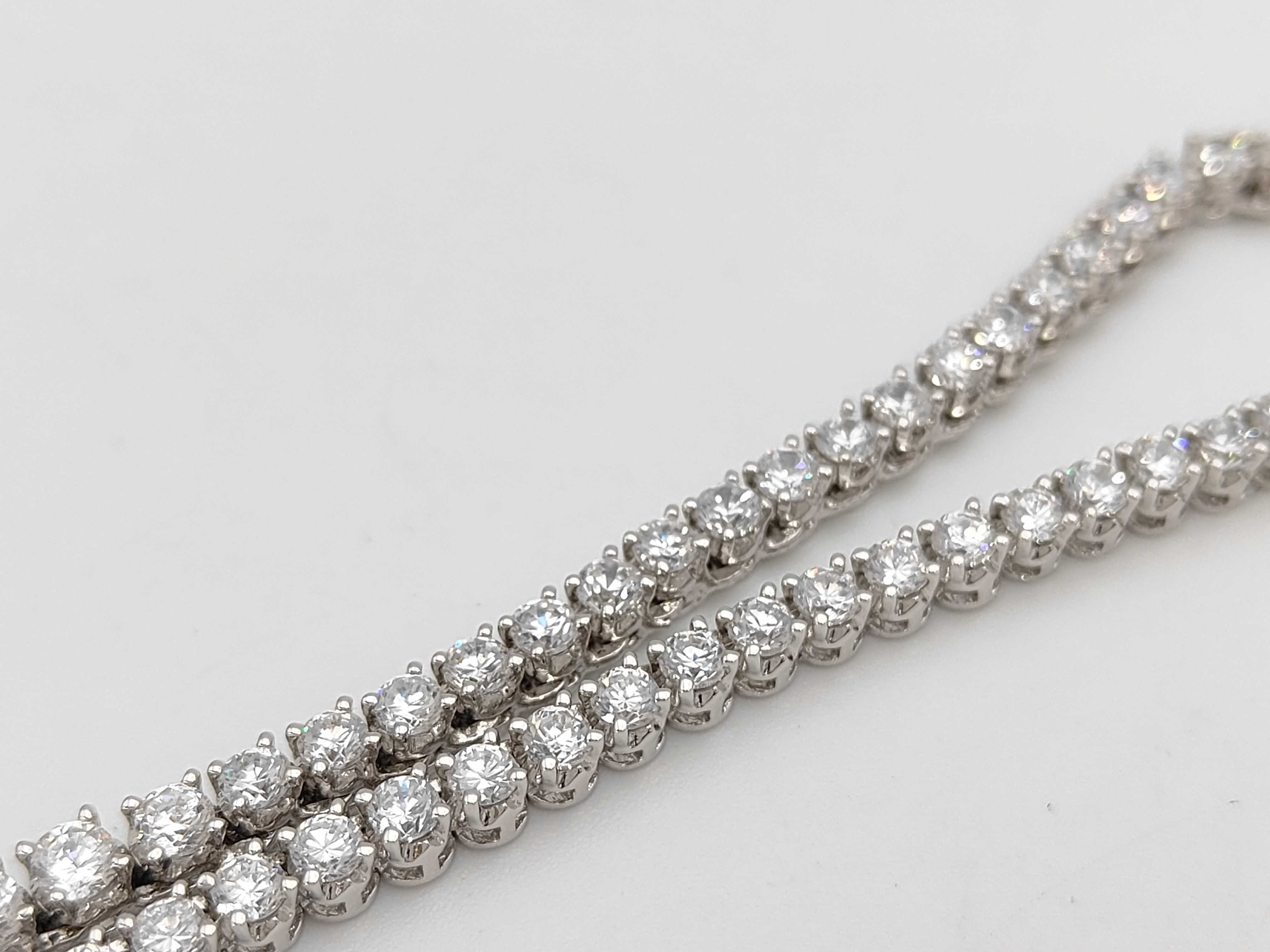 Sterling Silver Round Brilliant Cut Stone Graduated Tennis Necklace and Bracelet Suite