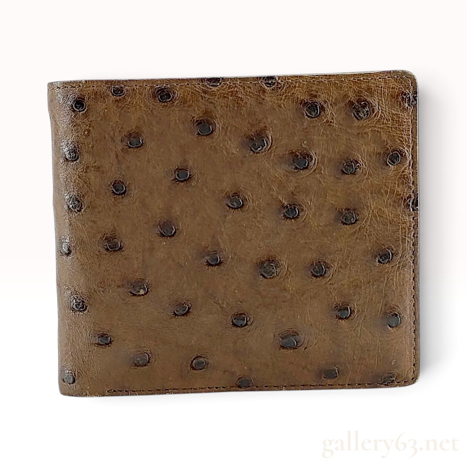 Brown Ostrich Leather Bifold Wallet