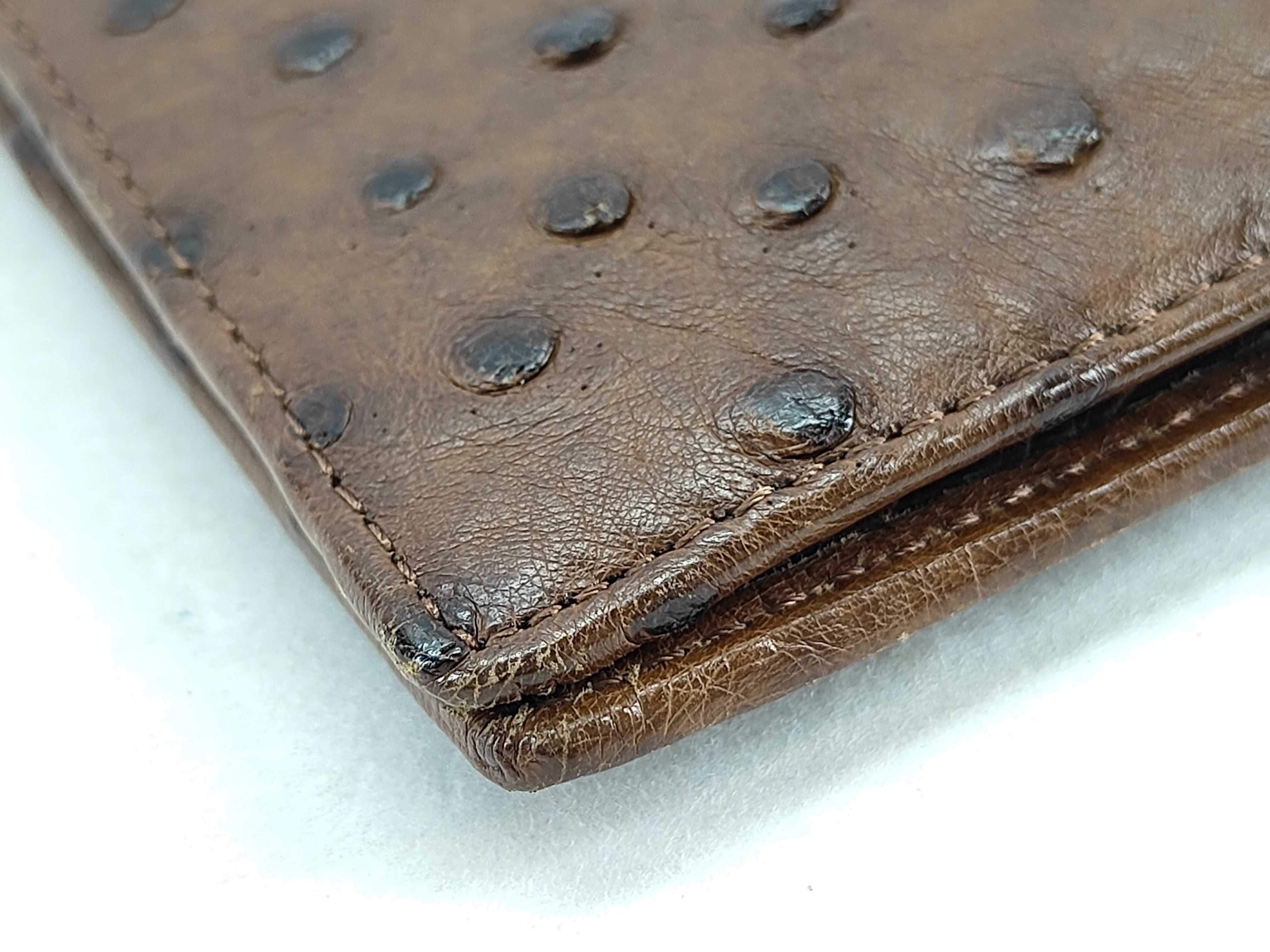 Brown Ostrich Leather Bifold Wallet