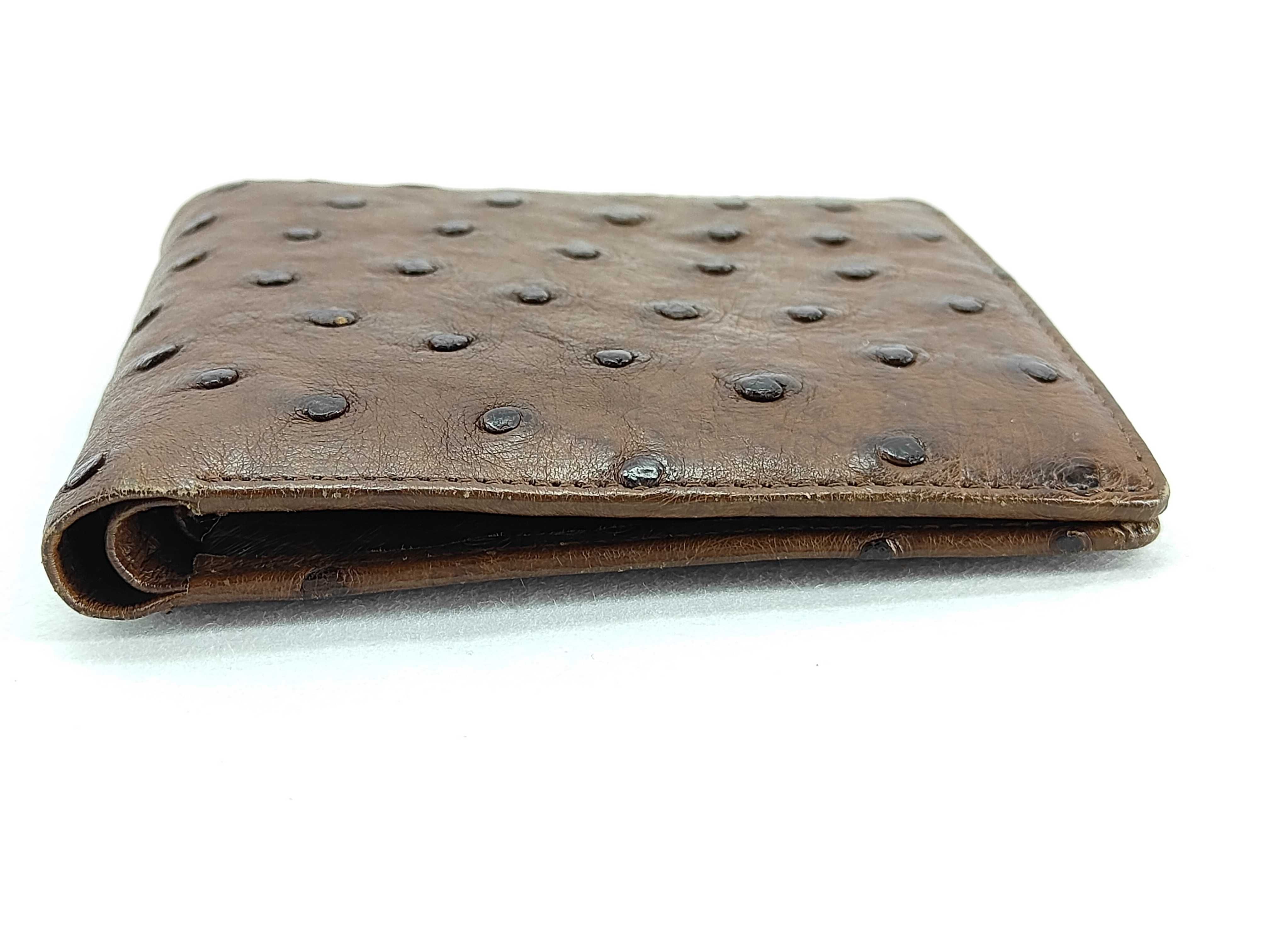 Brown Ostrich Leather Bifold Wallet