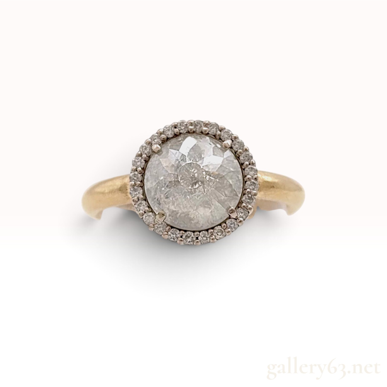 18KYG Rose Cut Diamond Halo Ring