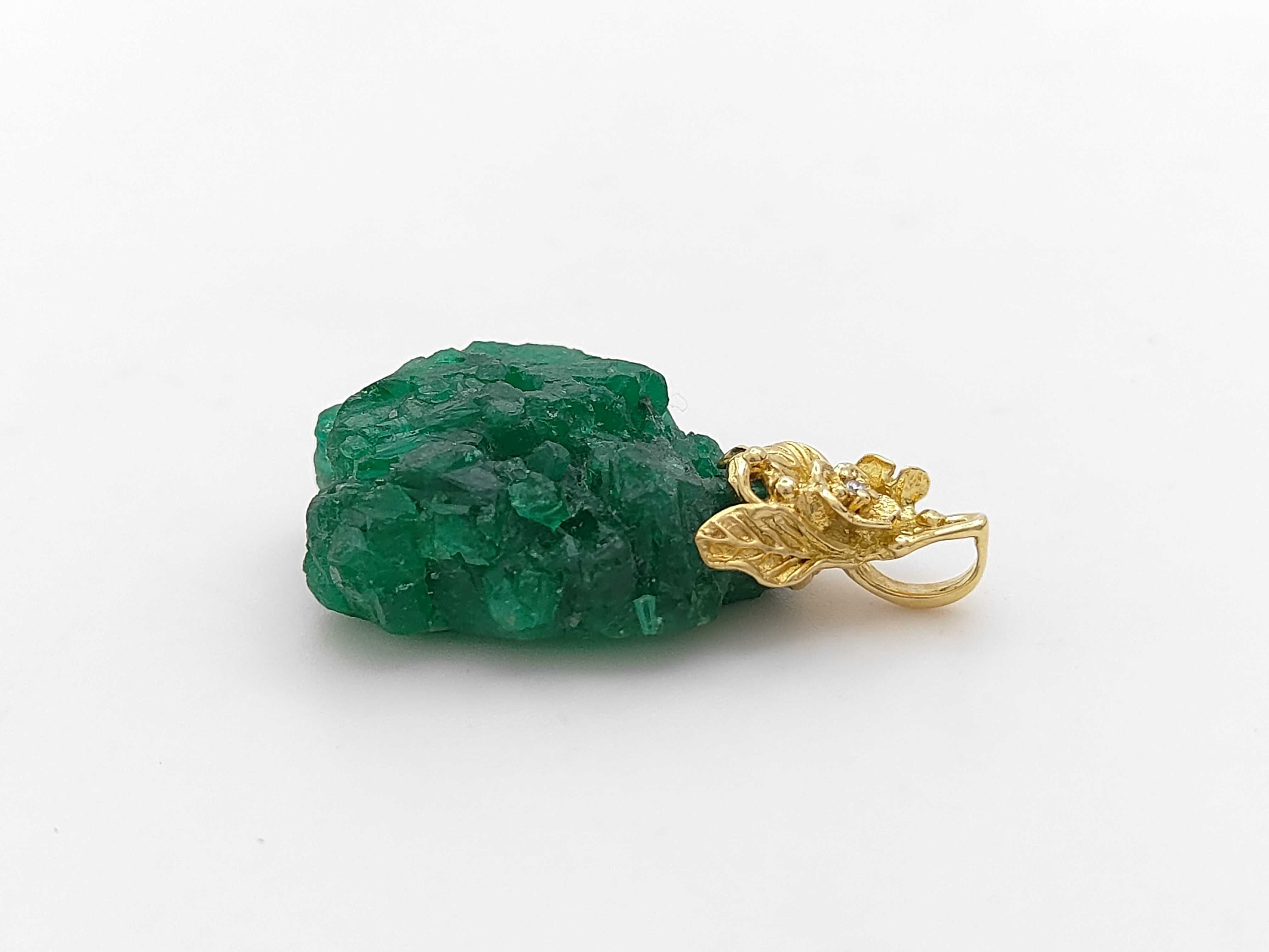 18KYG 46.30ct Natural Emerald and Diamond Floral Pendant w/ Certificate