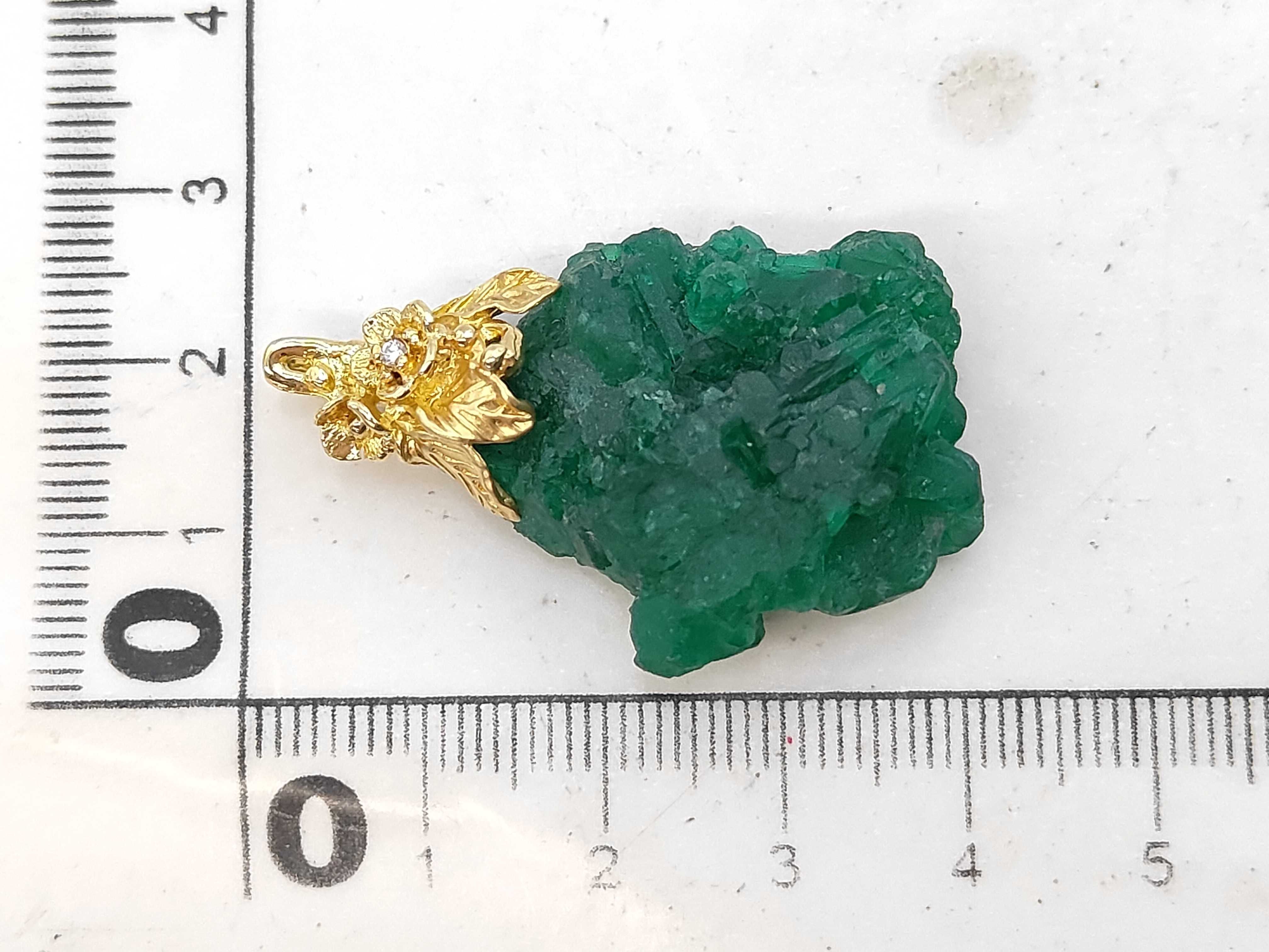 18KYG 46.30ct Natural Emerald and Diamond Floral Pendant w/ Certificate