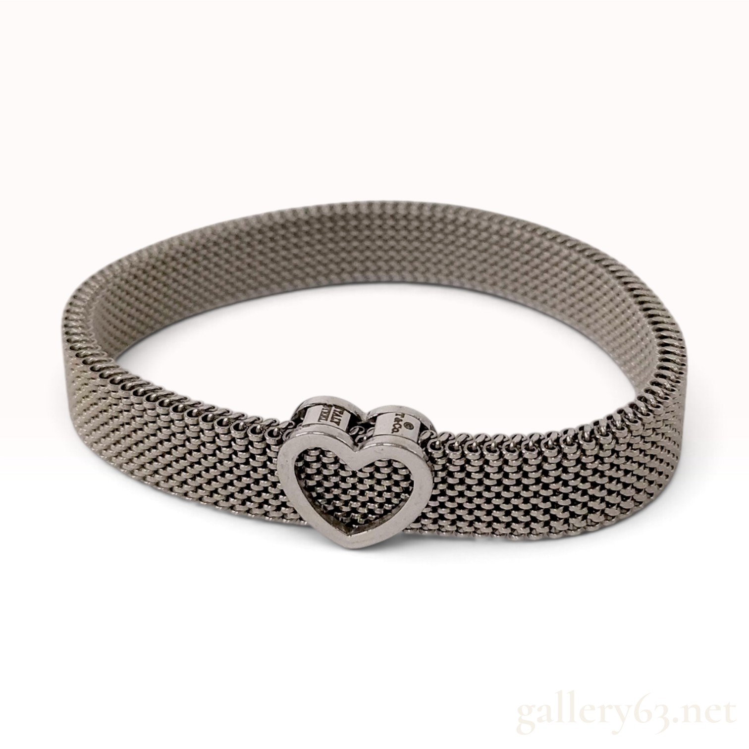 Tiffany and Co. Somerset Stainless Steel Mesh Heart Bracelet 16 cm