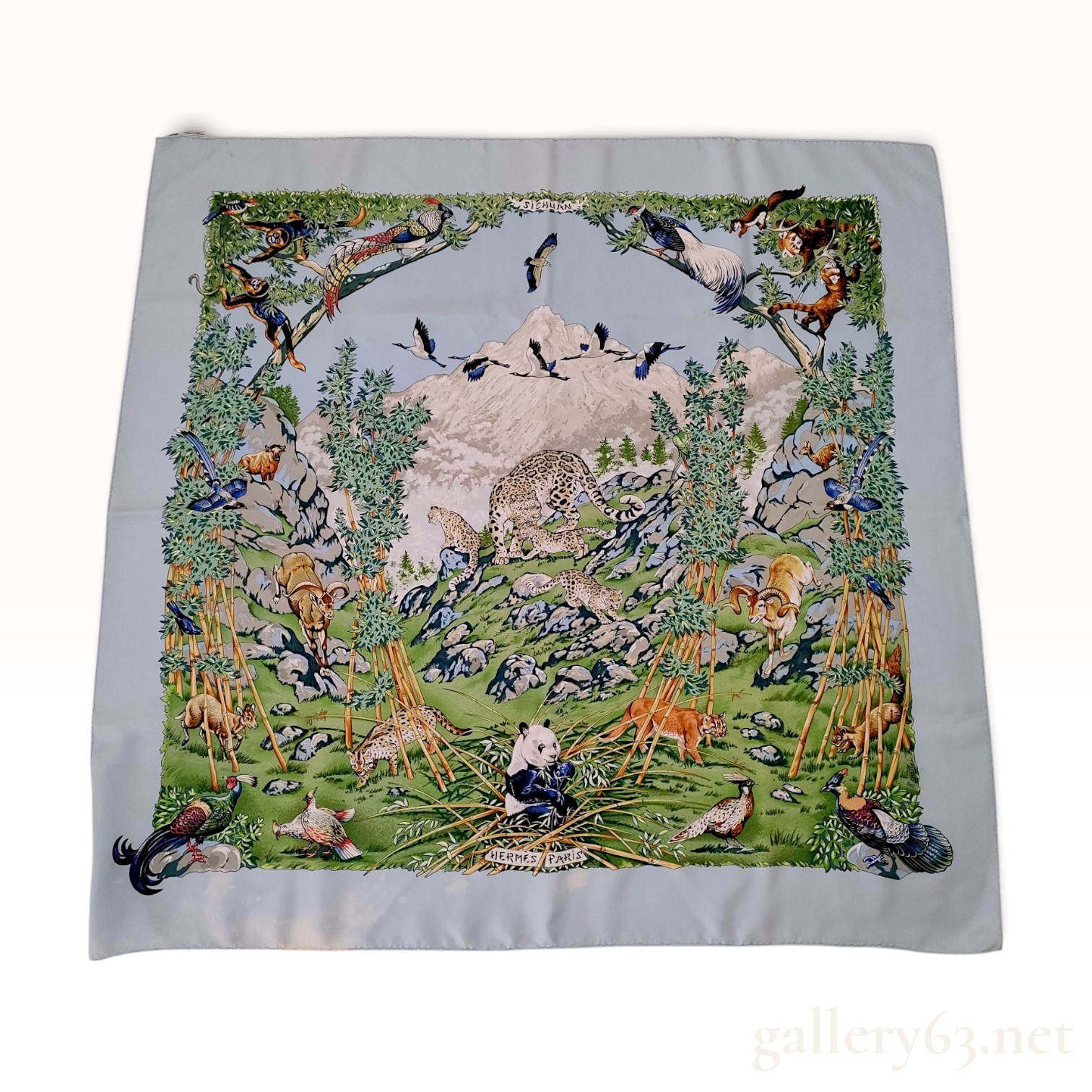 Vintage Hermes Sichuan Light Blue Silk Carre 90