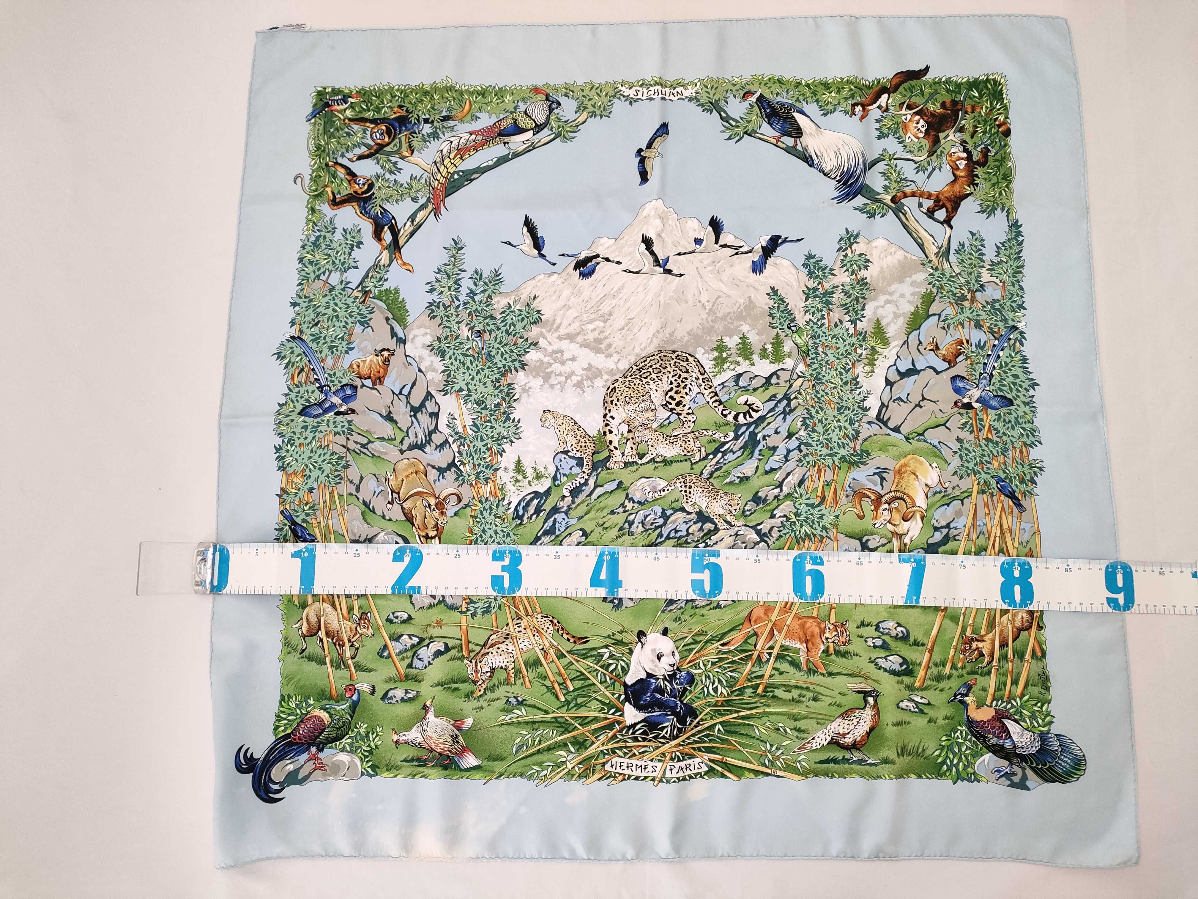 Vintage Hermes Sichuan Light Blue Silk Carre 90