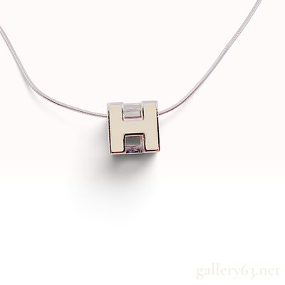Hermes Cage d'H Cream Enamel and Palladium Plated Pendant Necklace. This Hermes Cage d'H pendant 