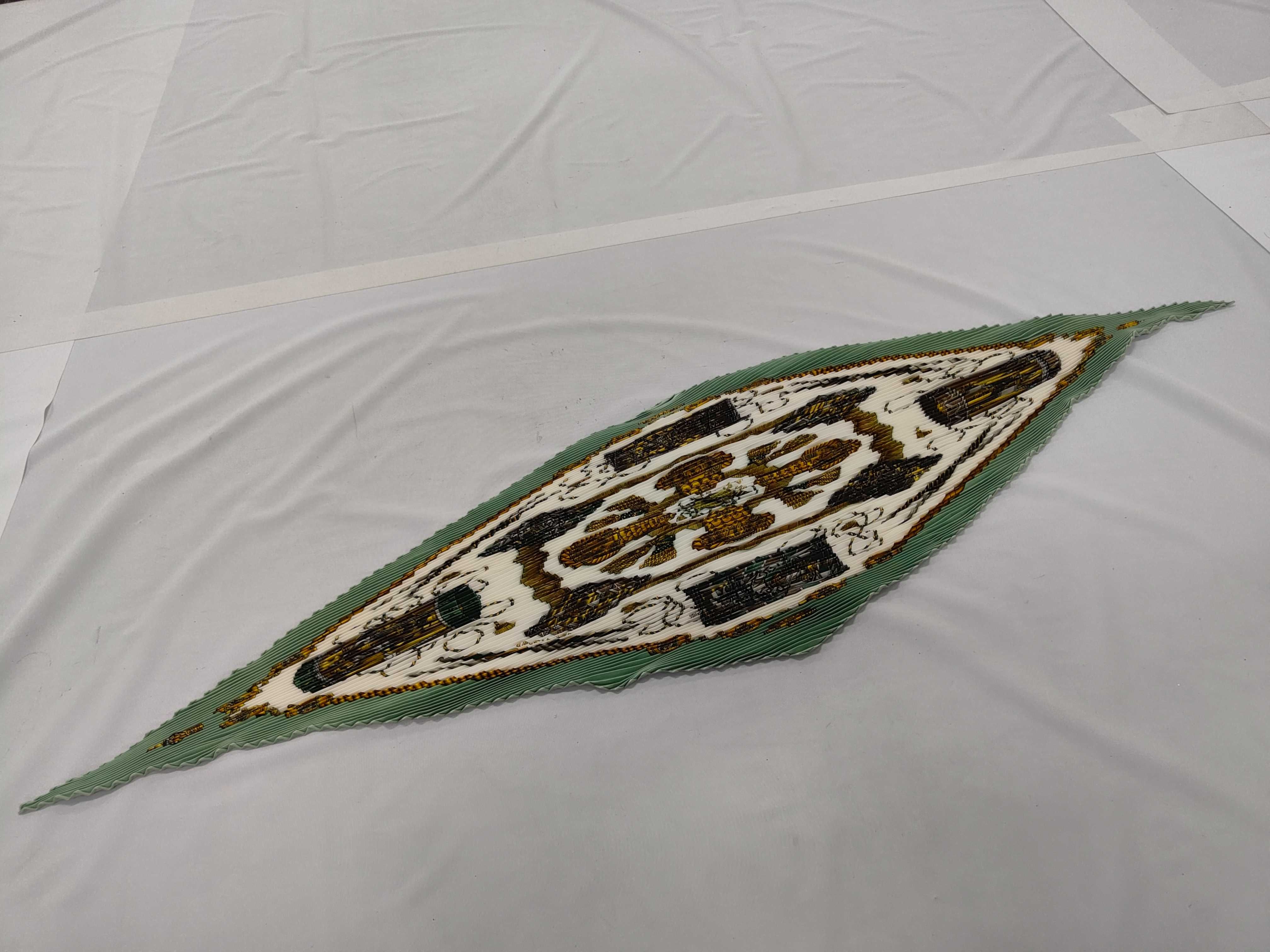 Hermes Les Tambours Sage Green Silk Plisse Scarf with Box