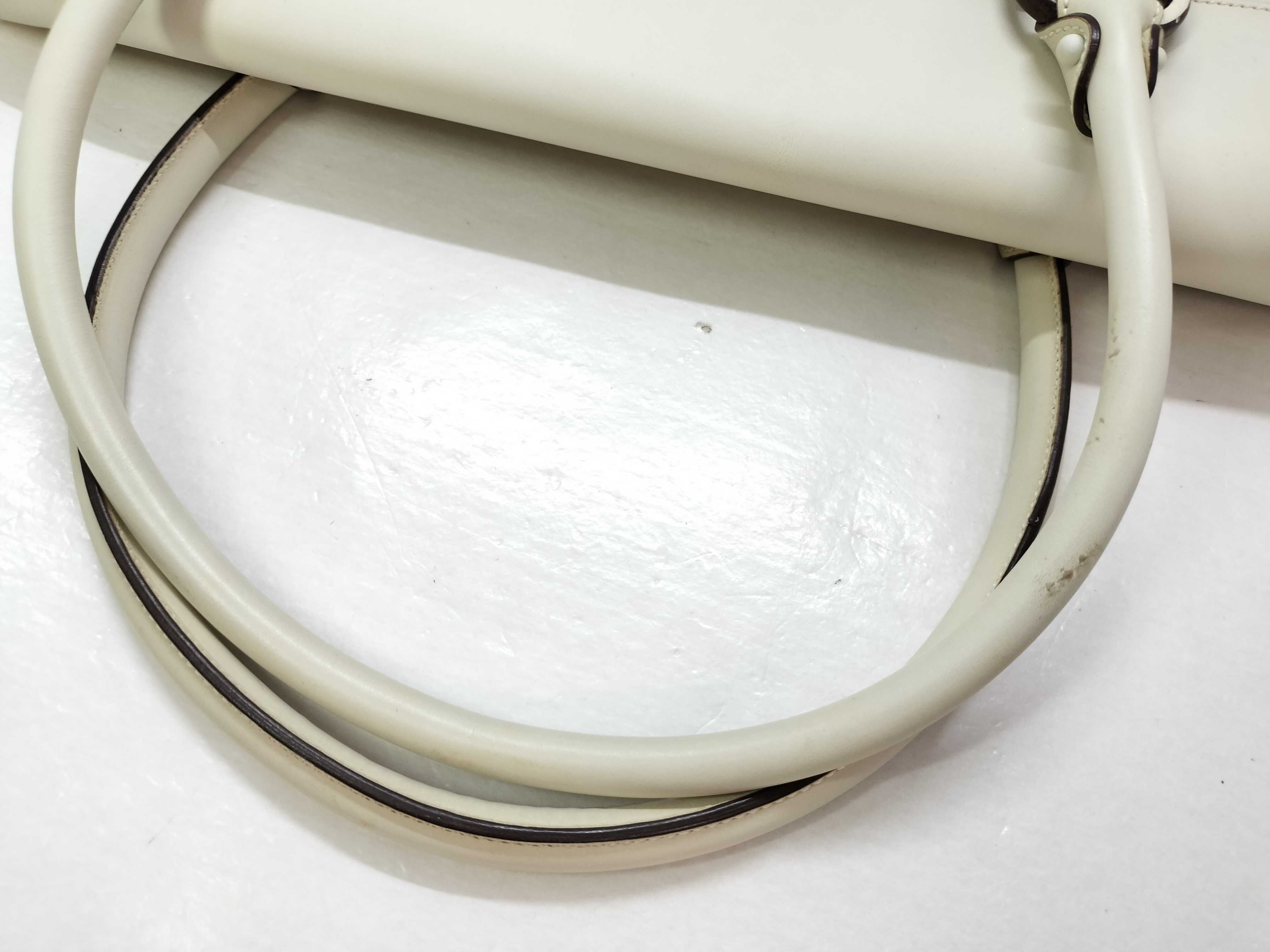 Salvatore Ferragamo Gancini Cream Leather Satchel with Wood Hardware