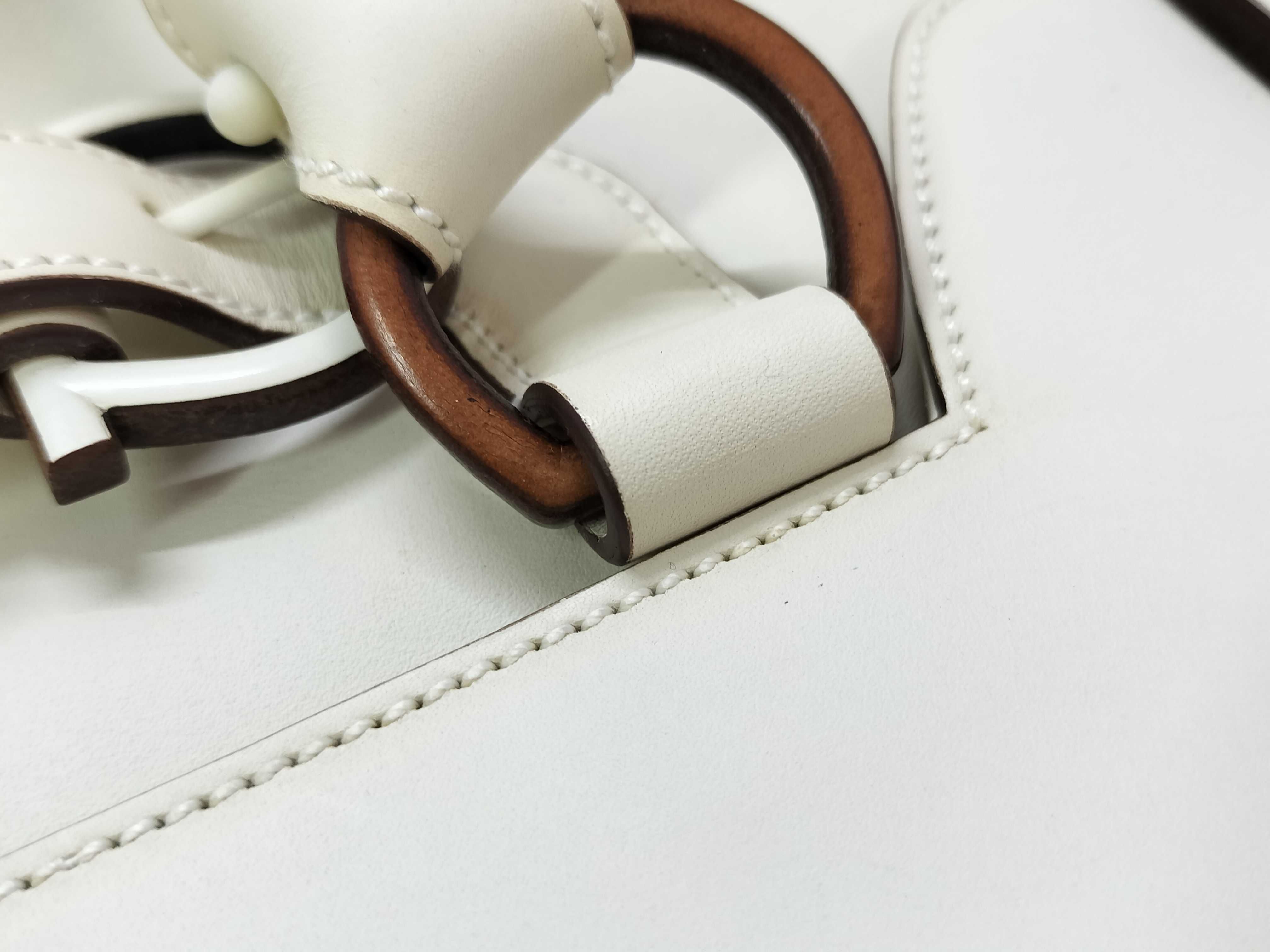 Salvatore Ferragamo Gancini Cream Leather Satchel with Wood Hardware