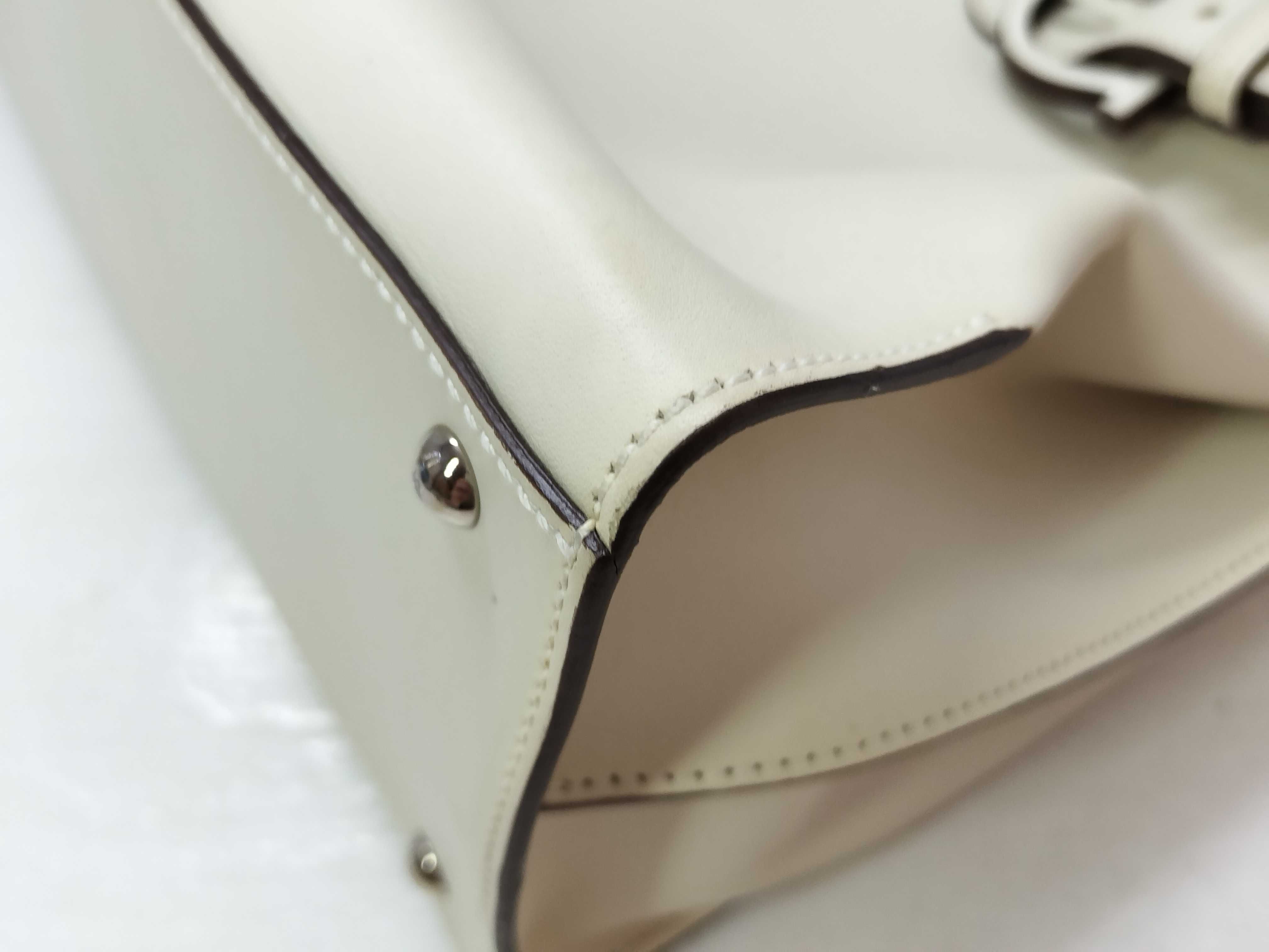Salvatore Ferragamo Gancini Cream Leather Satchel with Wood Hardware