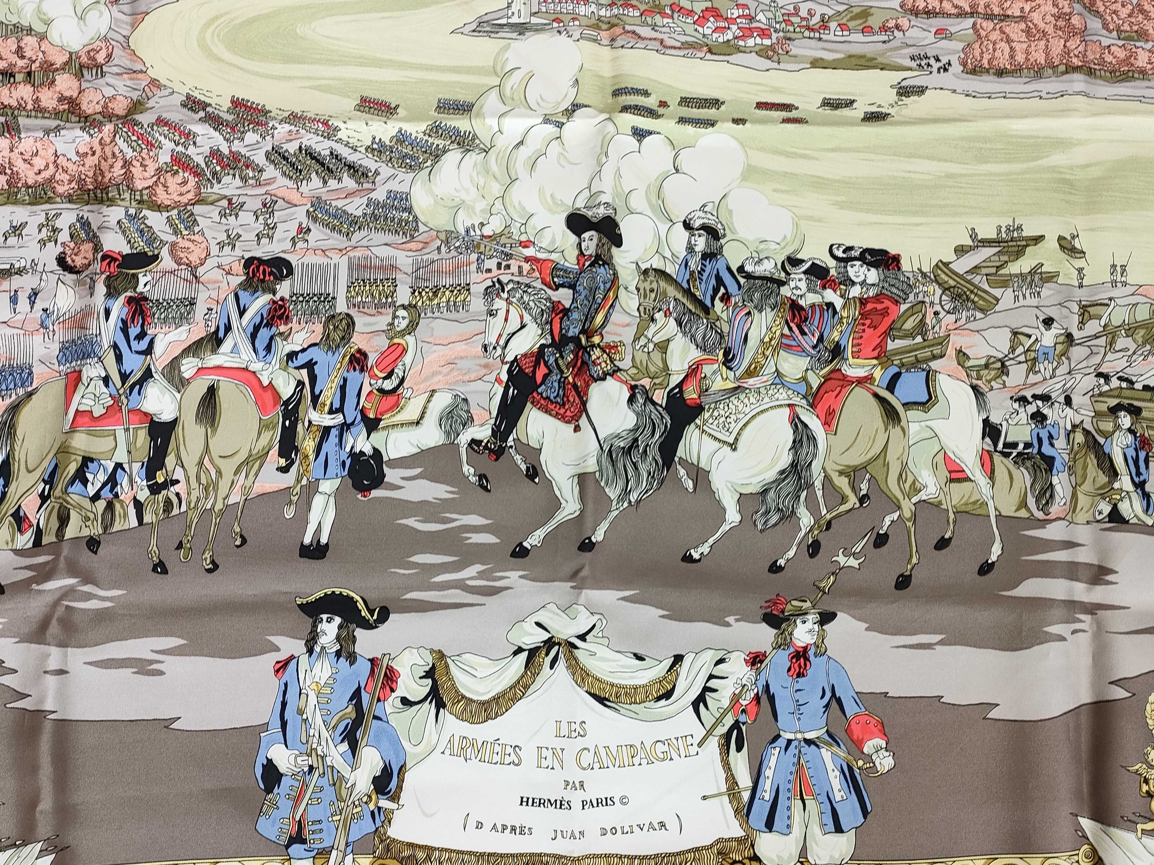 Vintage Hermes Les Armees en Campagne Silk Carre 90
