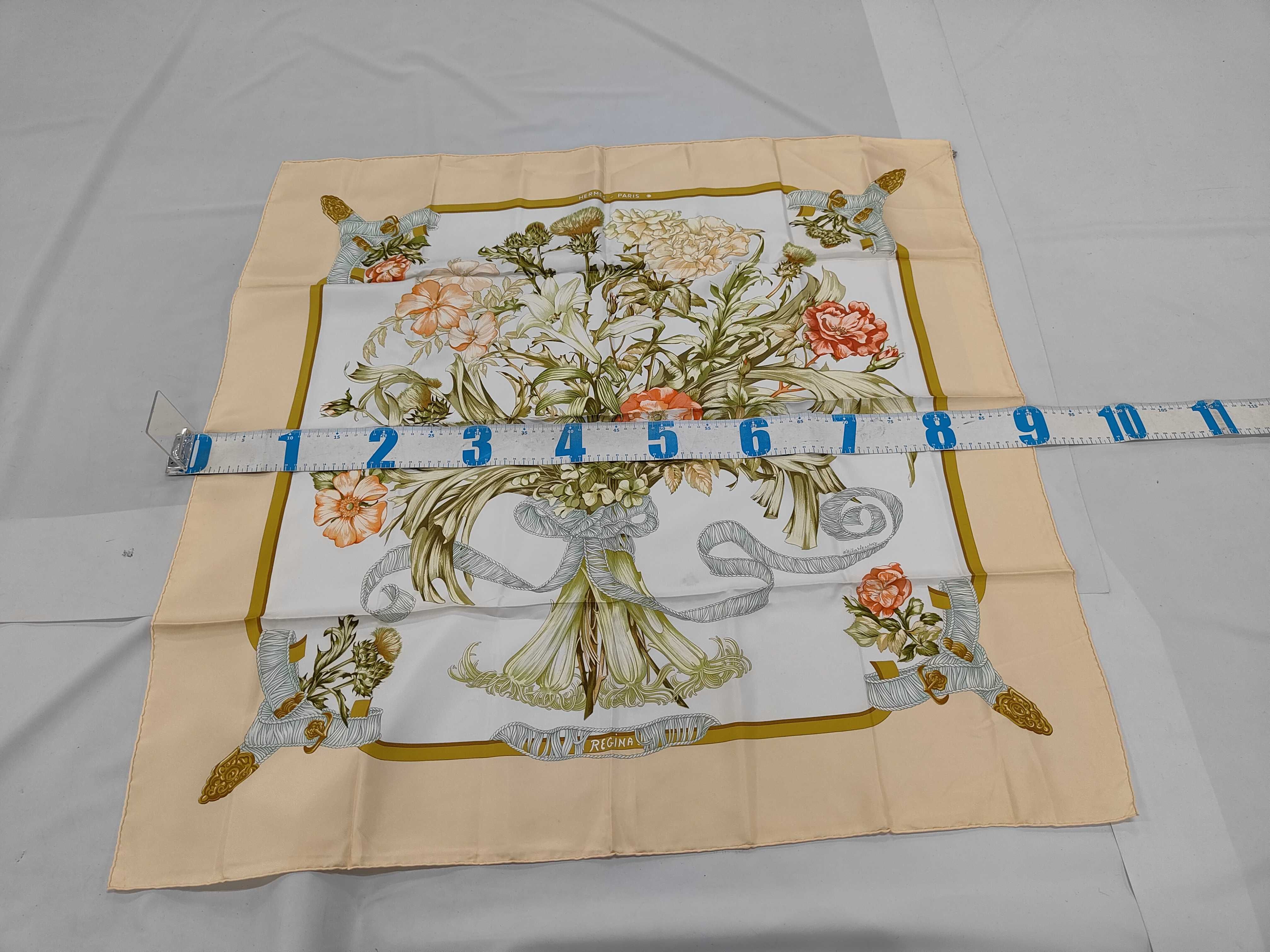 Vintage Hermes Regina Silk Carre 107 in Beige and Cream