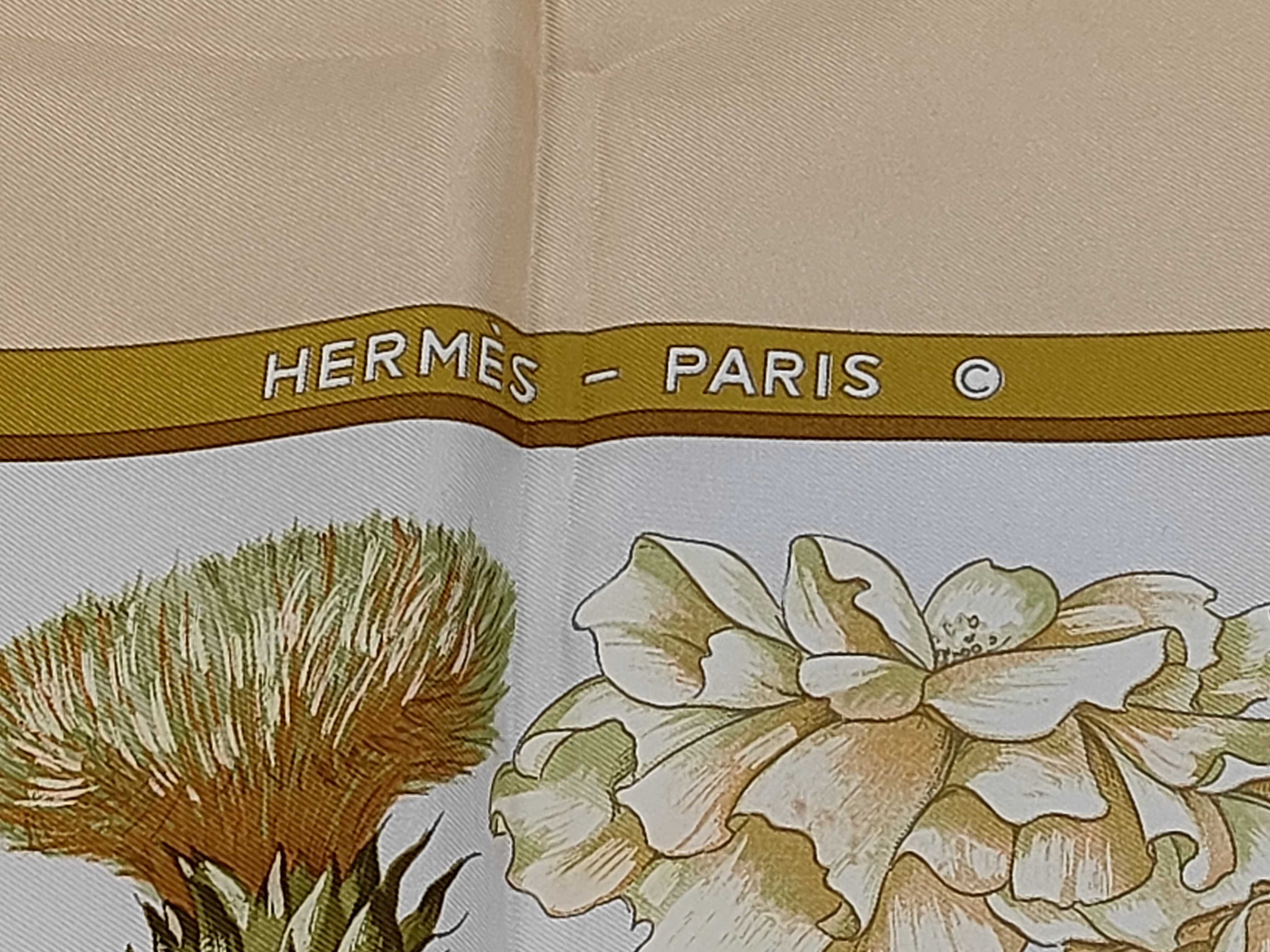 Vintage Hermes Regina Silk Carre 107 in Beige and Cream