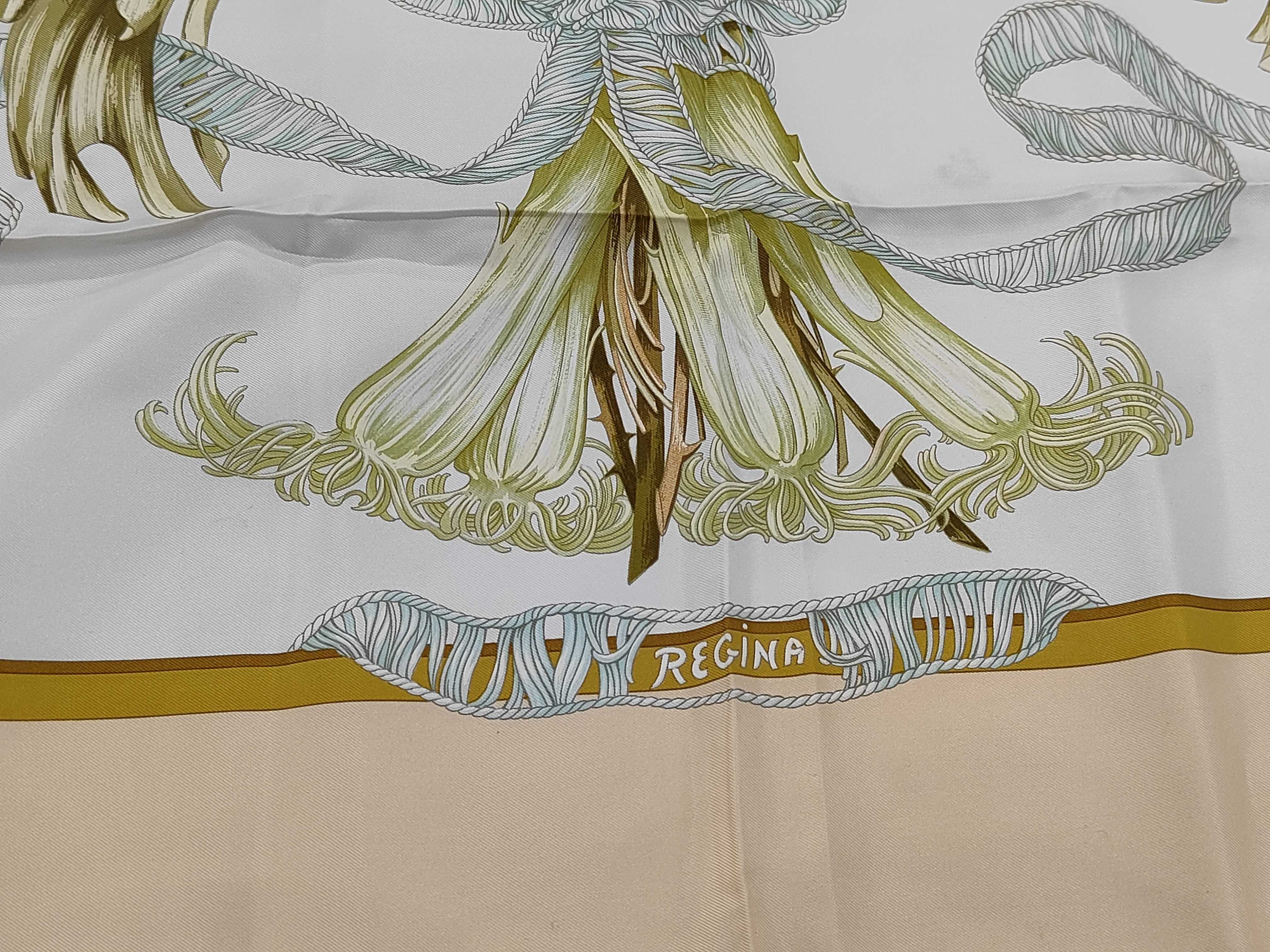 Vintage Hermes Regina Silk Carre 107 in Beige and Cream
