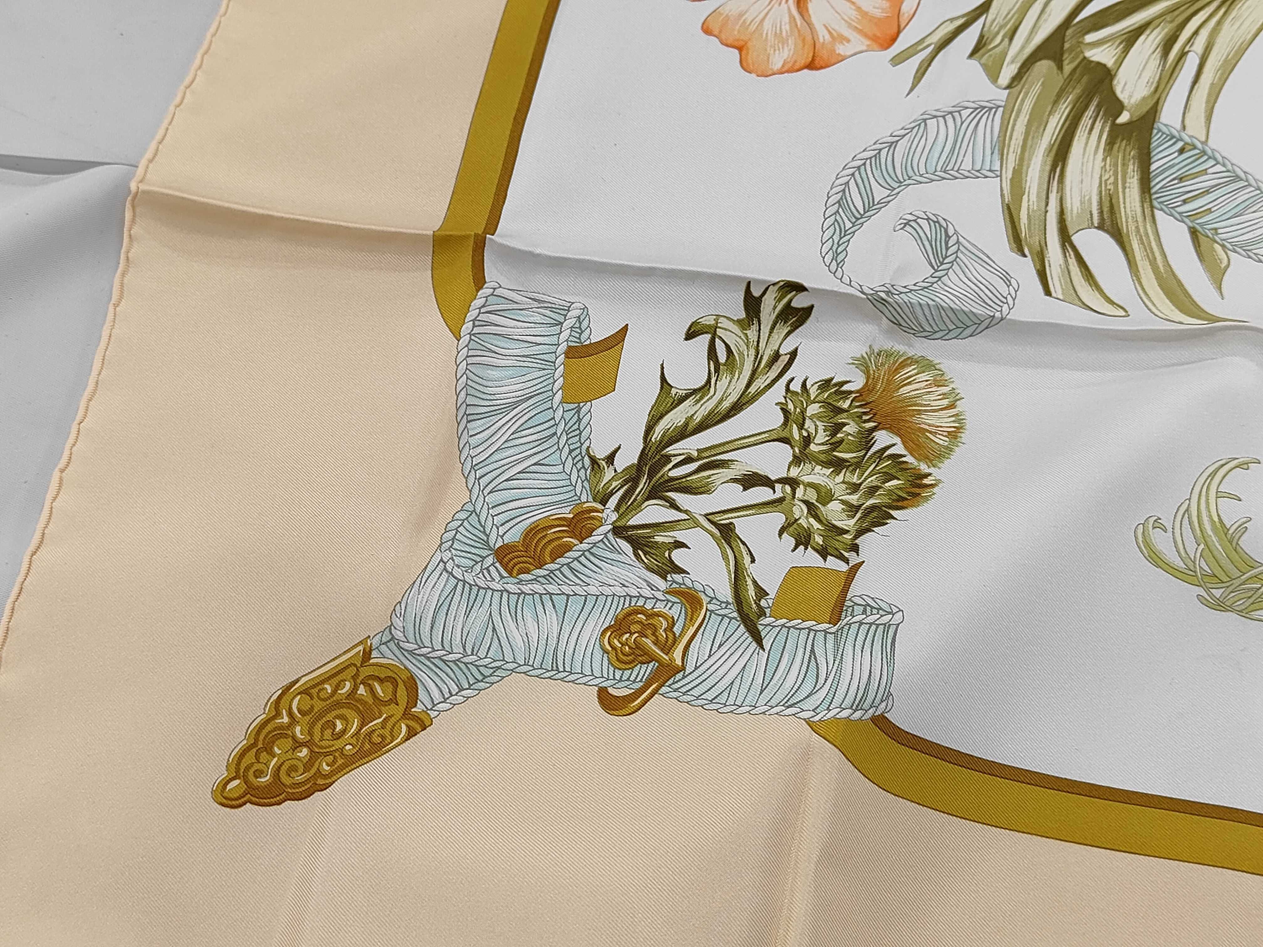 Vintage Hermes Regina Silk Carre 107 in Beige and Cream