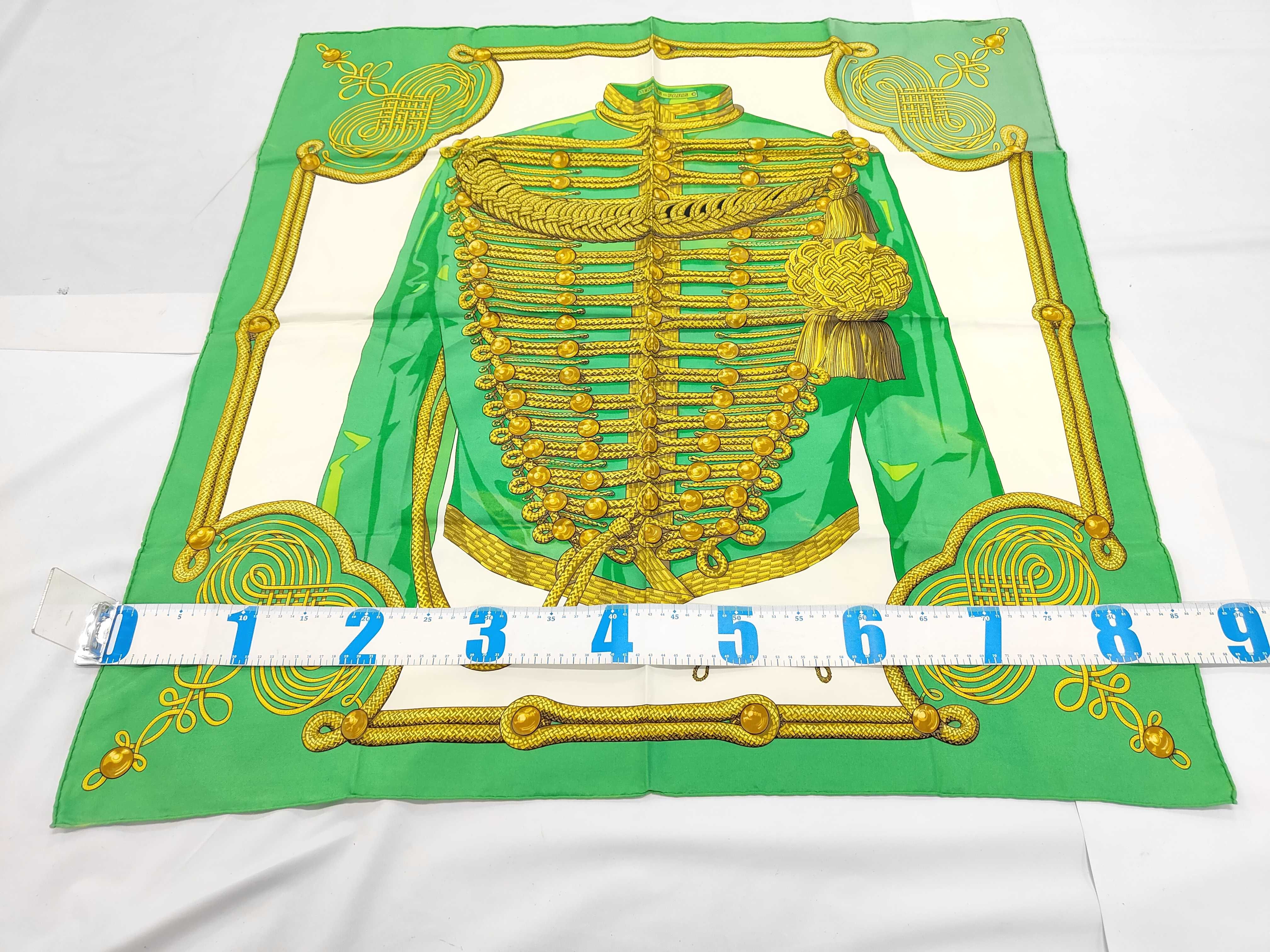 Vintage Hermes Brandebourgs Green Silk Carre 90