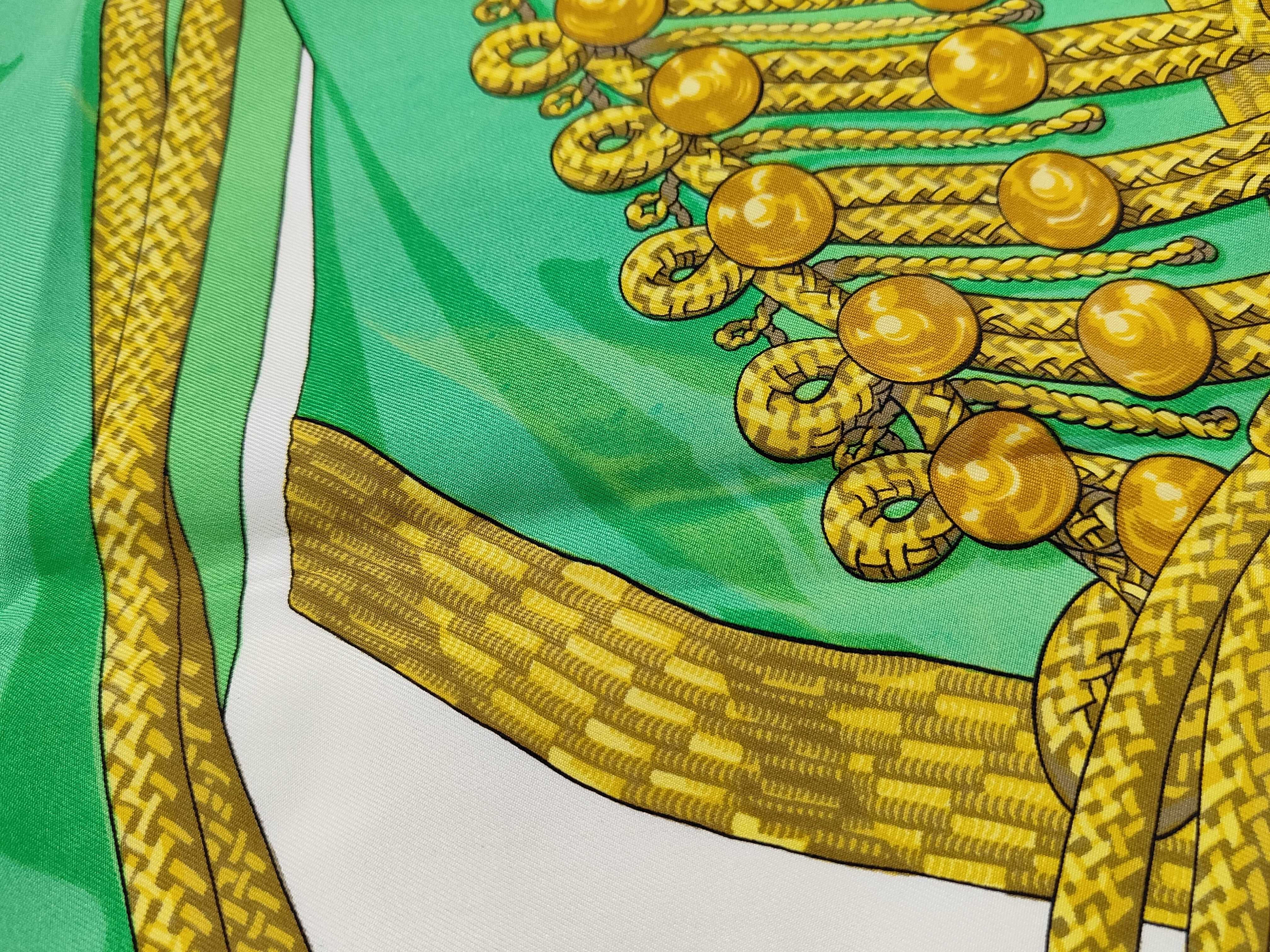 Vintage Hermes Brandebourgs Green Silk Carre 90