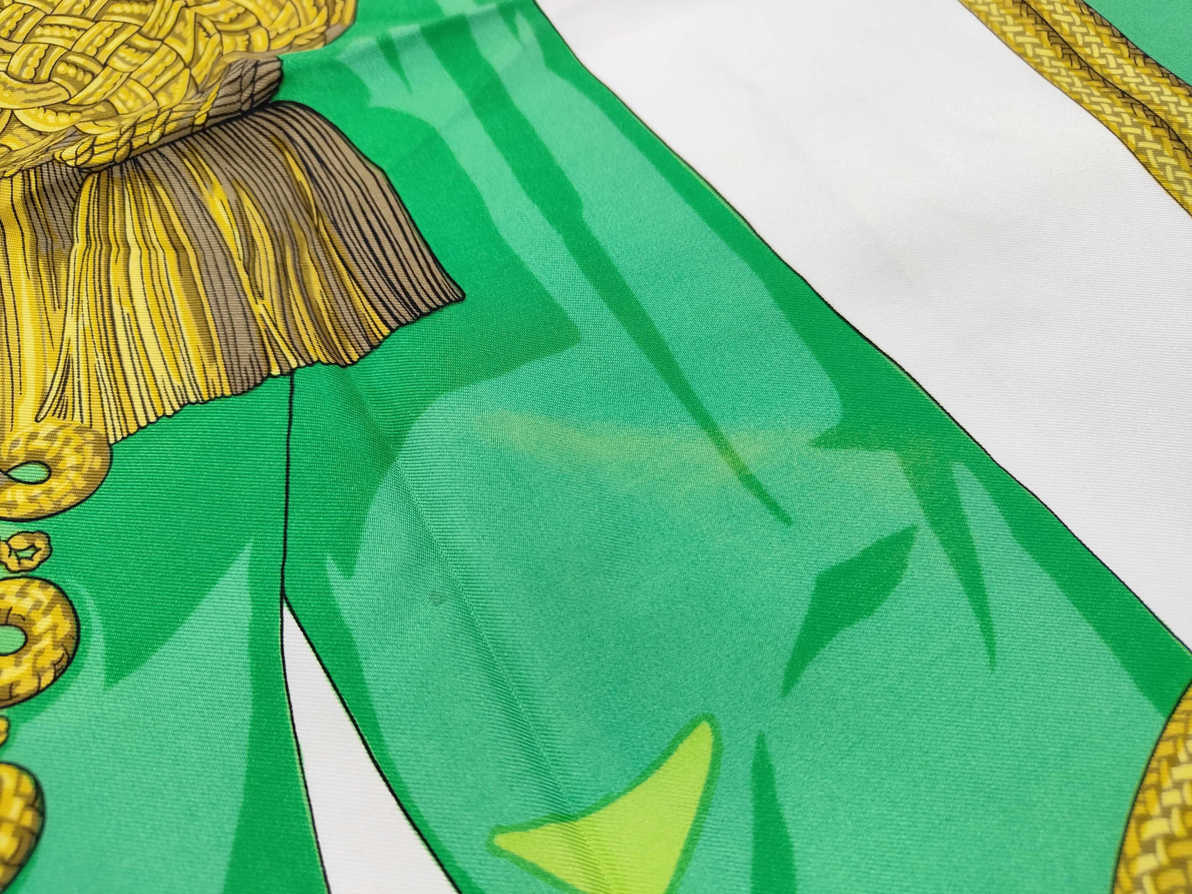 Vintage Hermes Brandebourgs Green Silk Carre 90