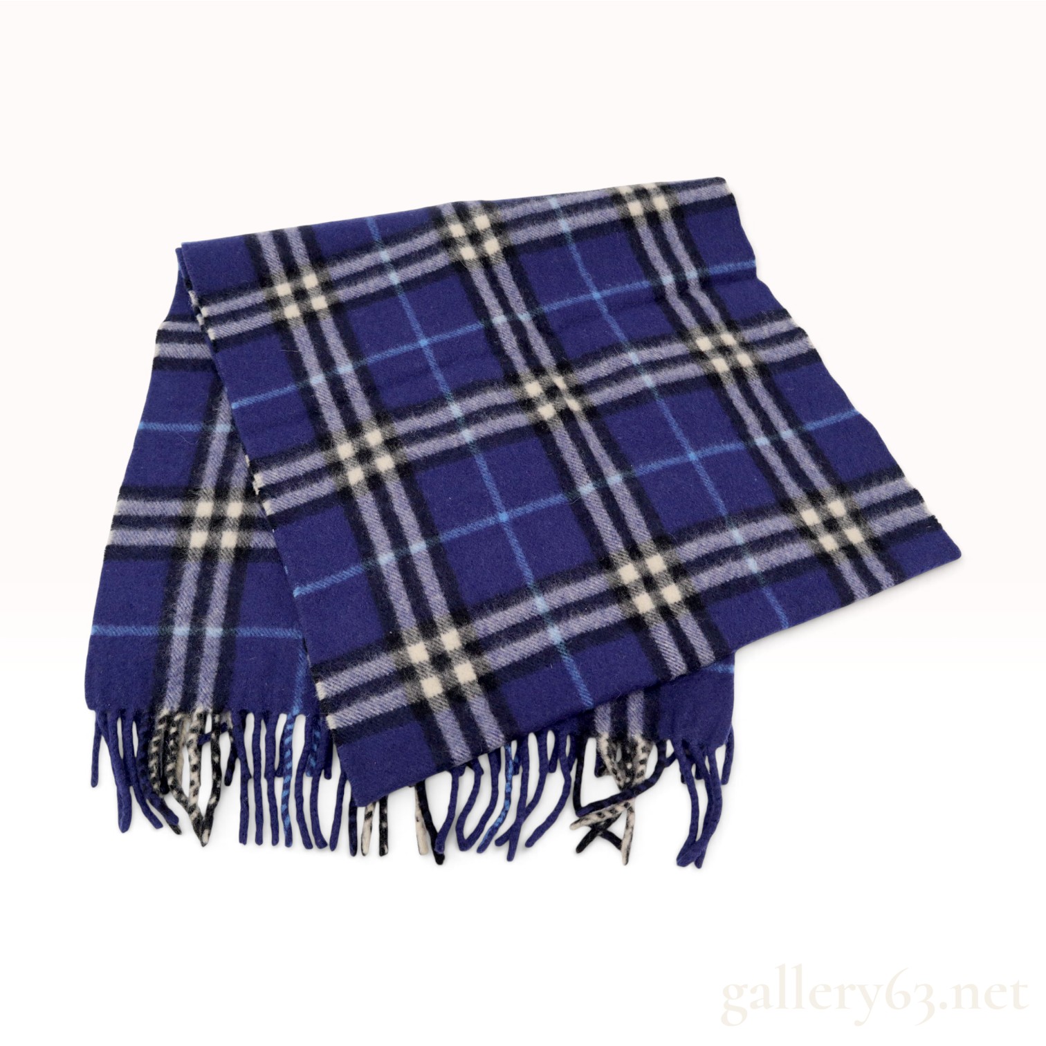 Vintage Burberrys Check Navy Blue and Purple Pure Cashmere Scarf