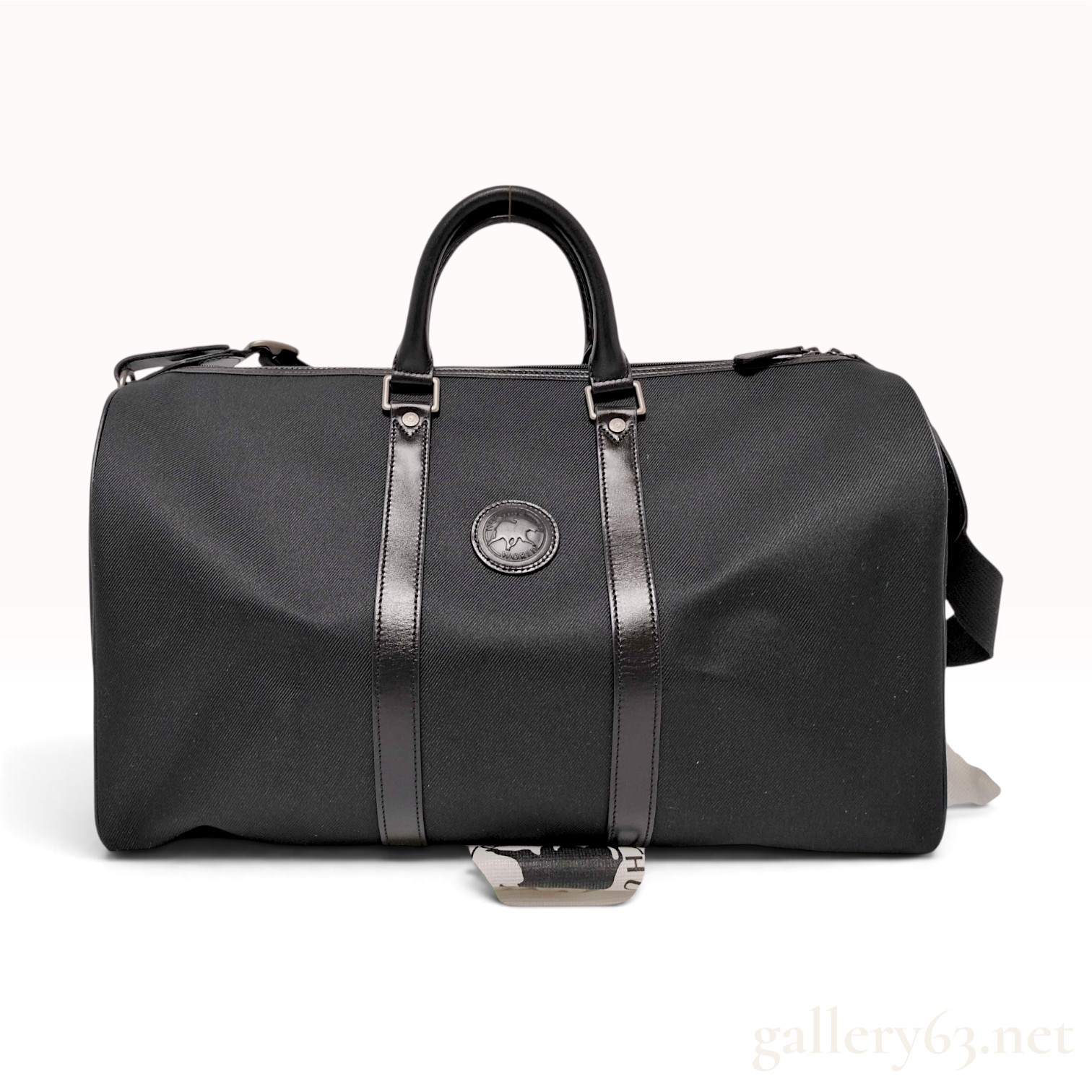 Hunting World Black Canvas and Leather Travel Boston Bag with Shoulder Strap