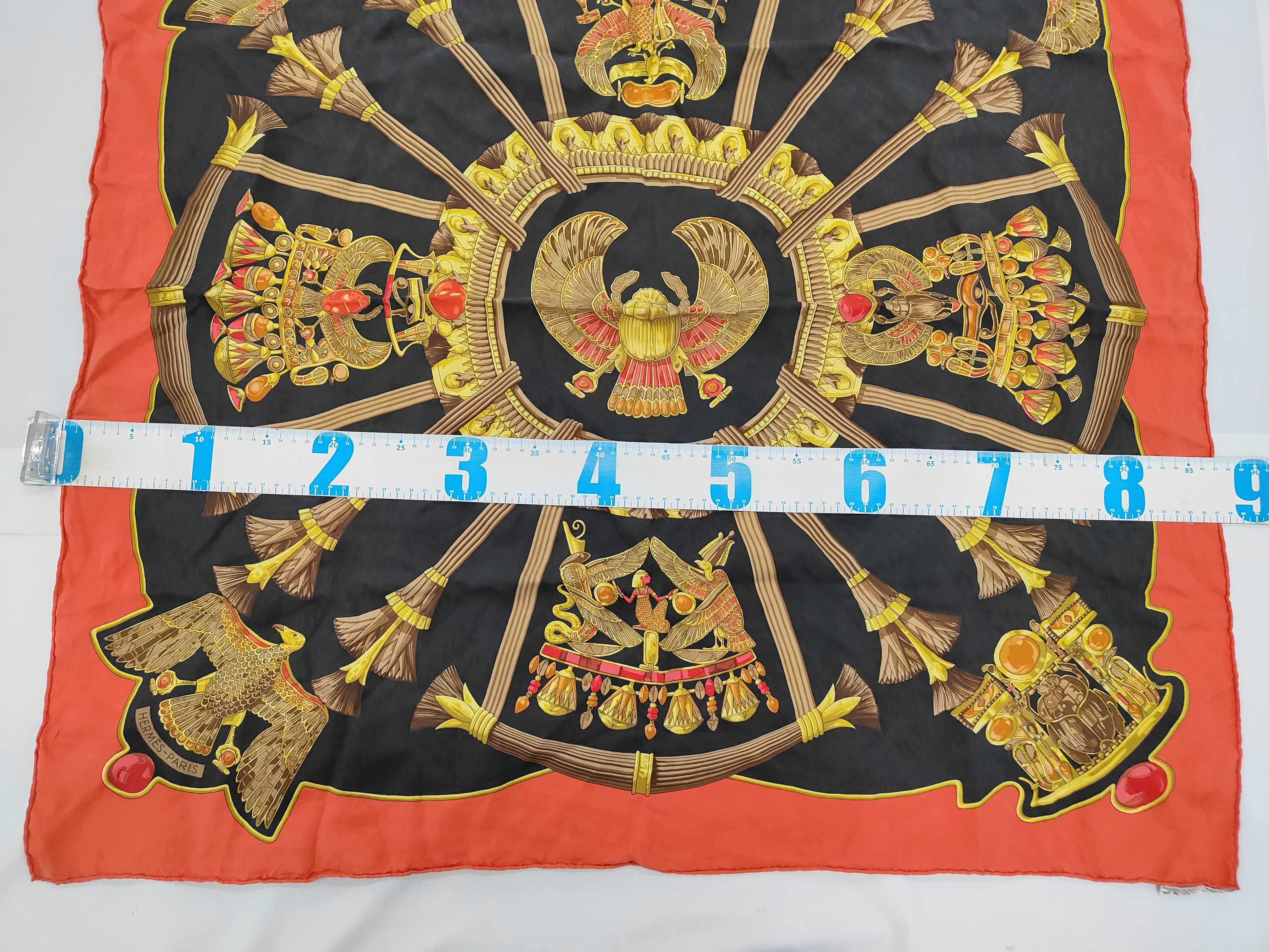 Vintage Hermes Egypte Black and Orange Silk Carre 90